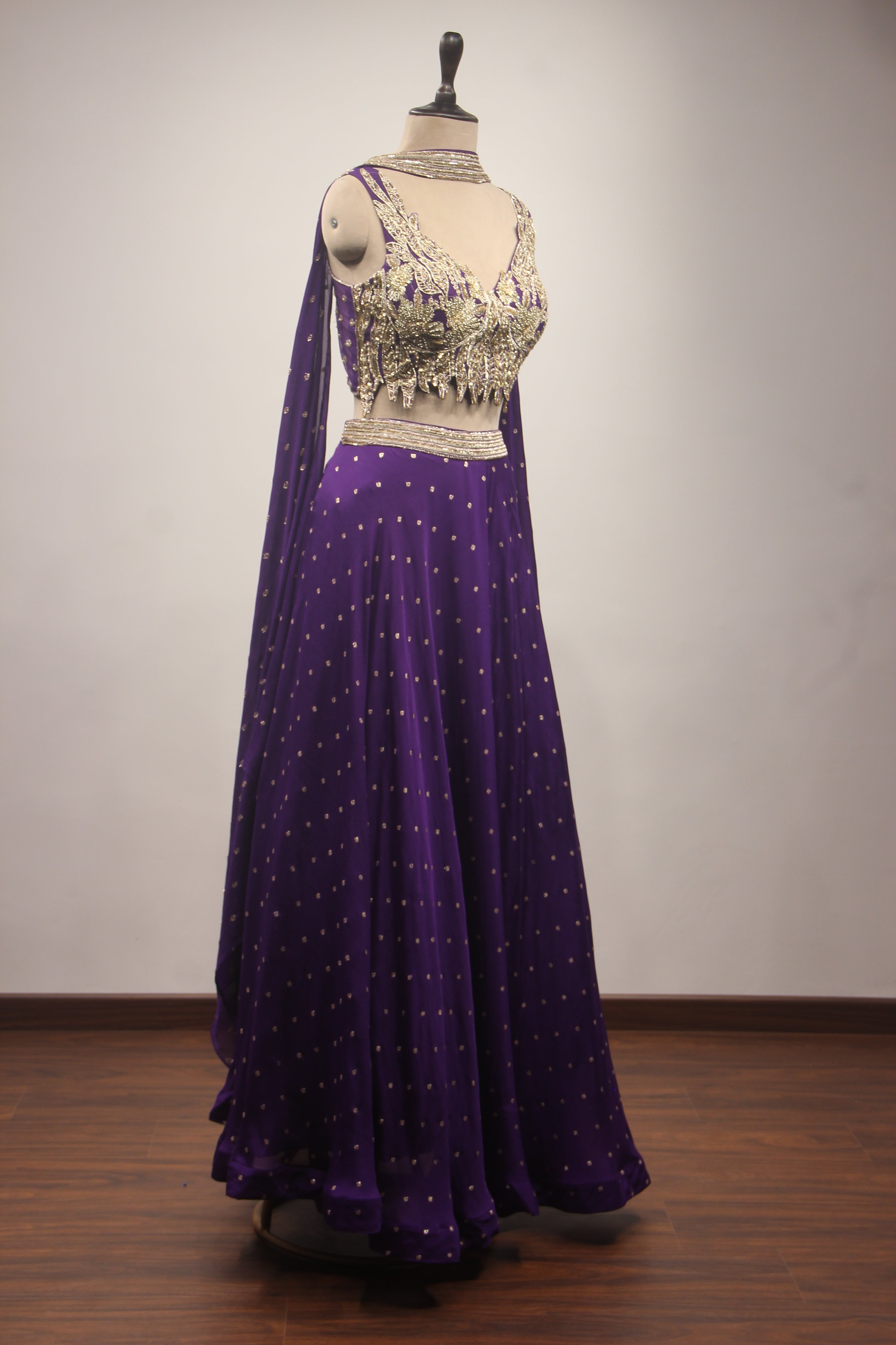 Crepe Lehenga with Hand Embroidery & Zari Handwork Crop Top Dupatta