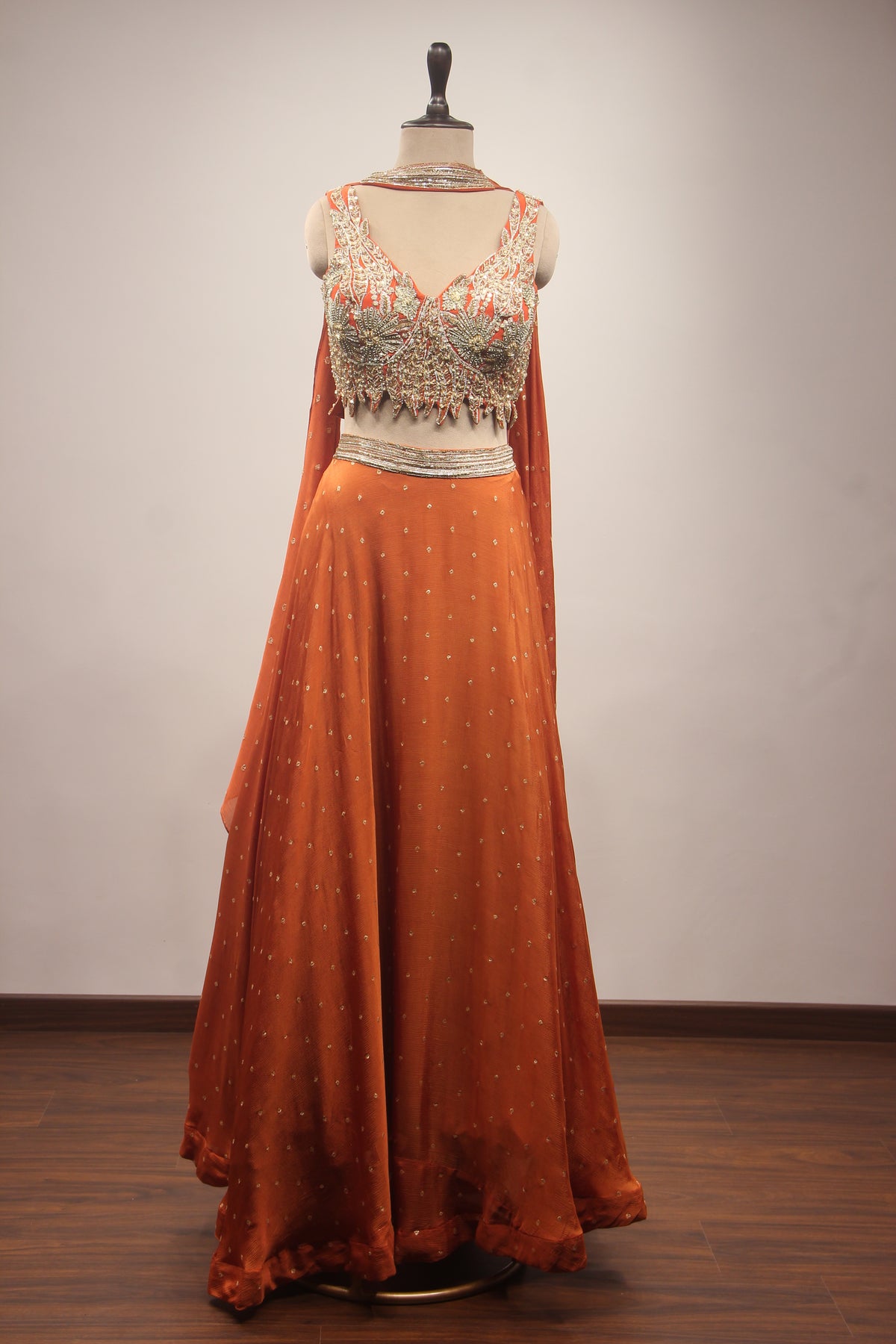 Crepe Lehenga with Hand Embroidery & Zari Handwork Crop Top Dupatta