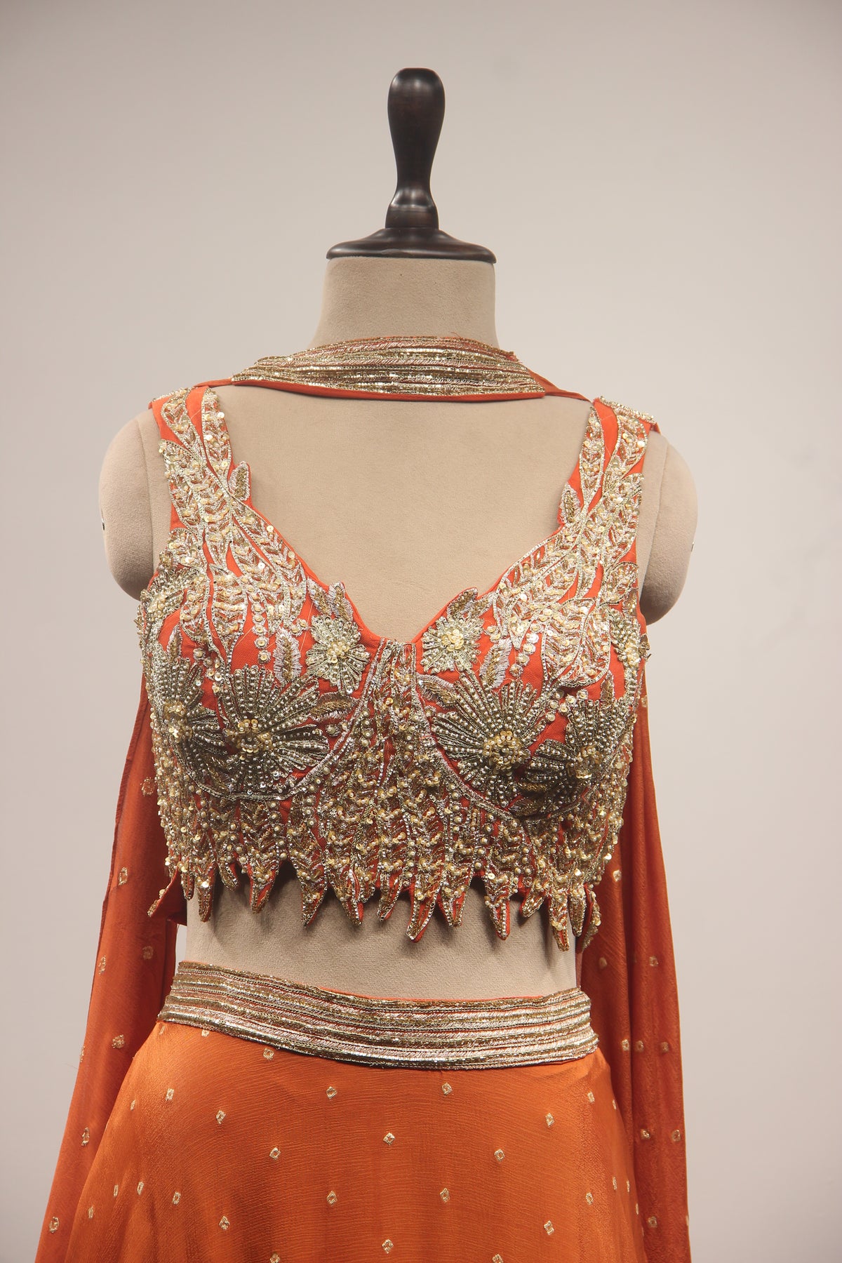 Crepe Lehenga with Hand Embroidery & Zari Handwork Crop Top Dupatta