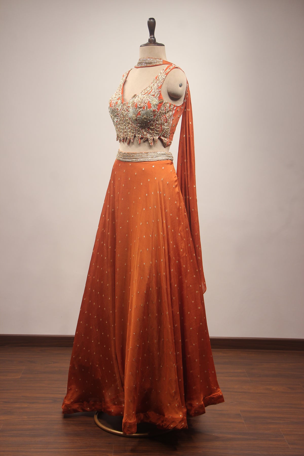 Crepe Lehenga with Hand Embroidery & Zari Handwork Crop Top Dupatta