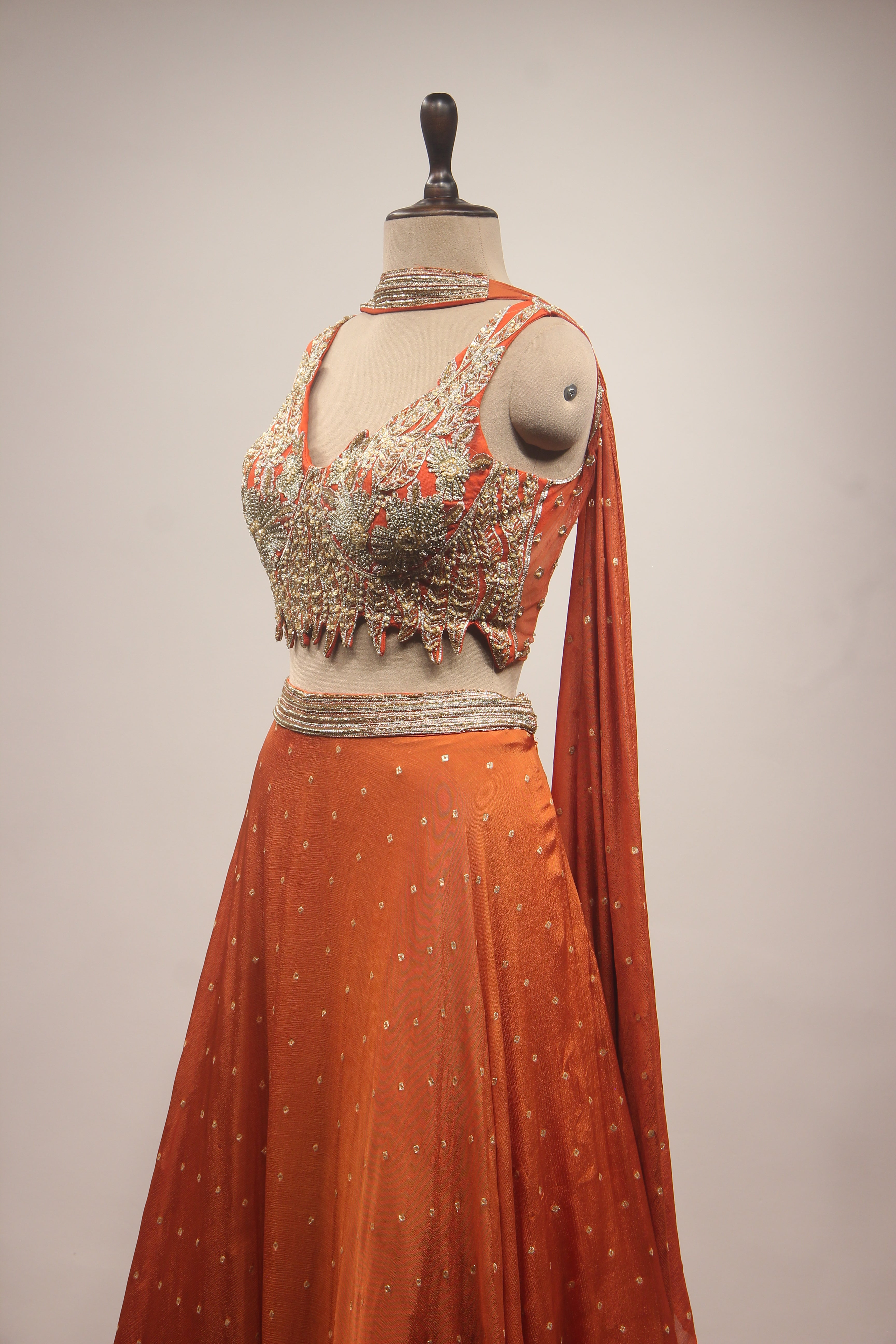 Crepe Lehenga with Hand Embroidery & Zari Handwork Crop Top Dupatta