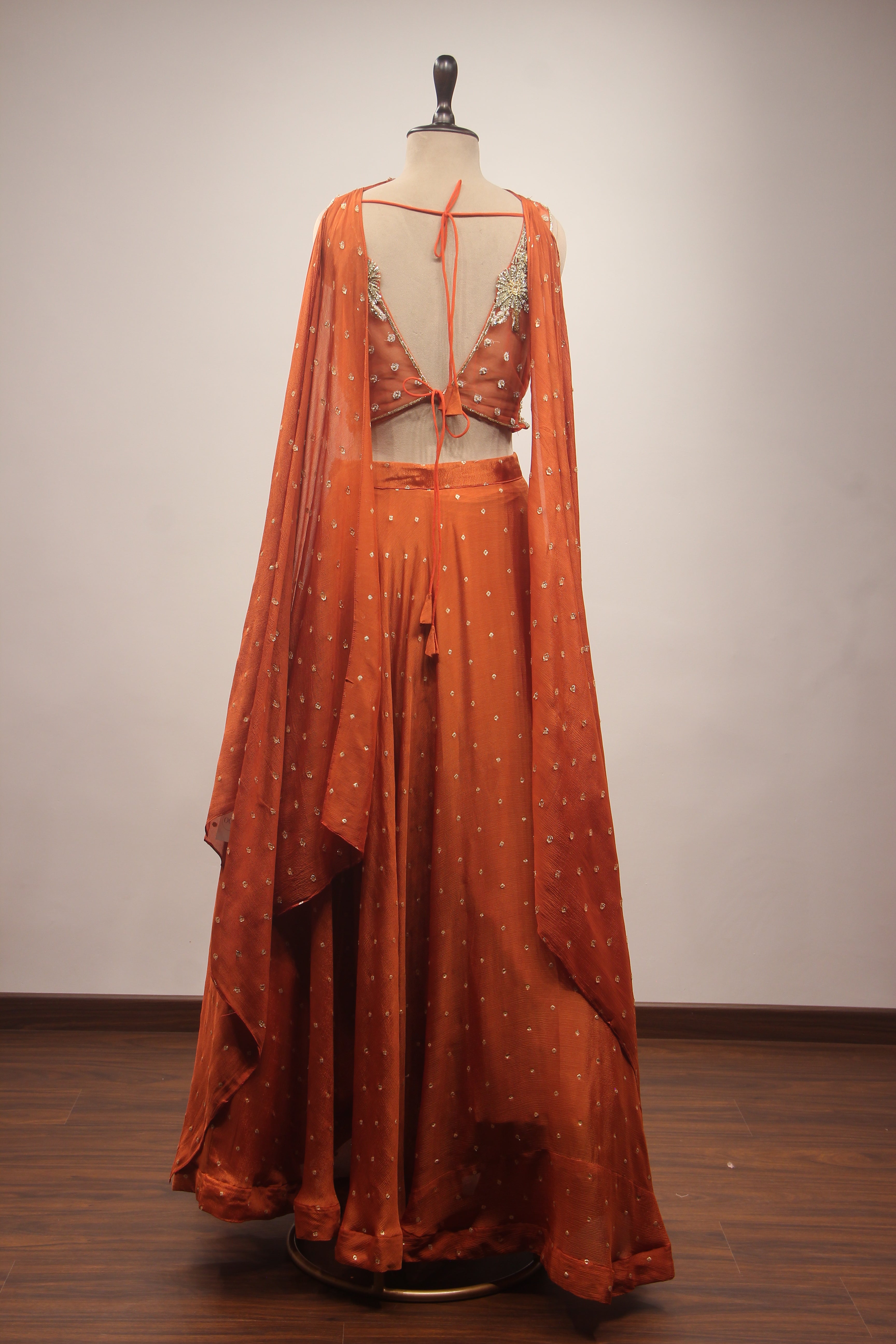 Crepe Lehenga with Hand Embroidery & Zari Handwork Crop Top Dupatta