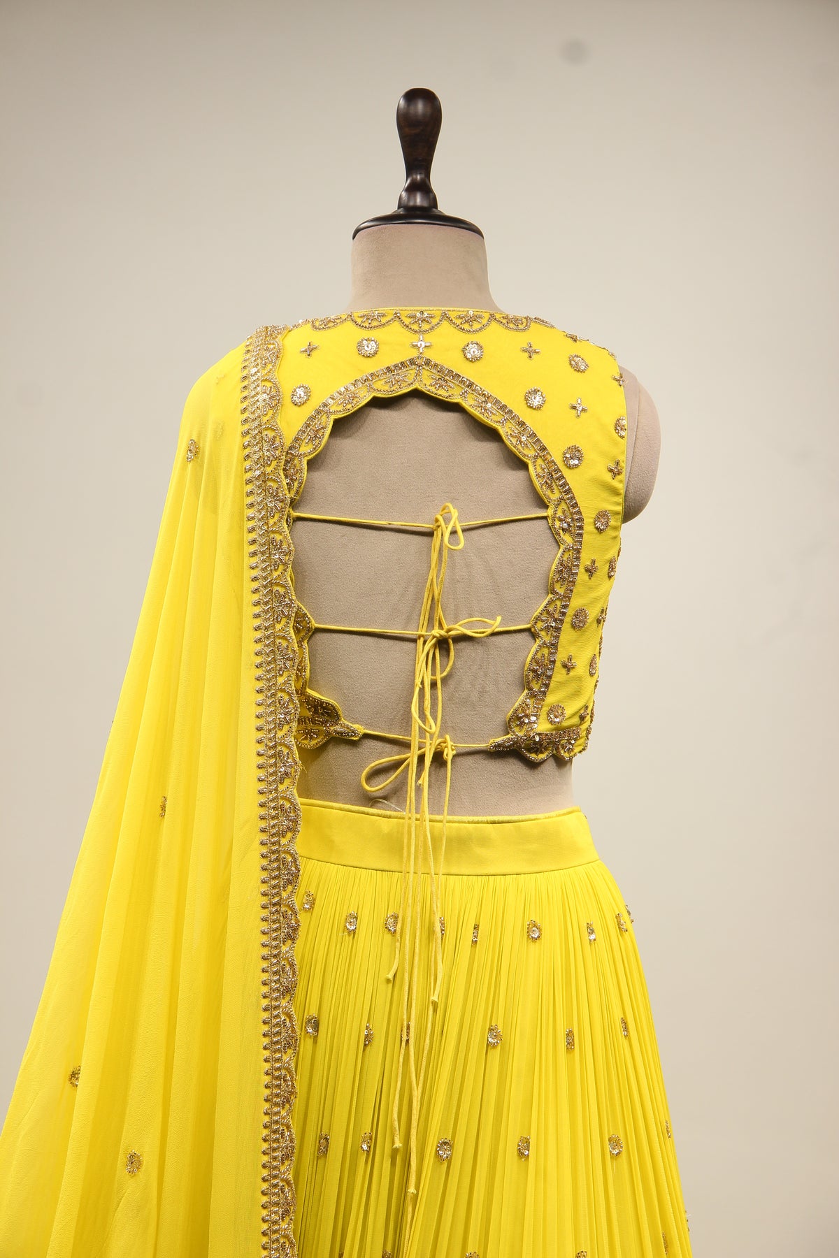 Lime Georgette Lehenga Crop Top with Handwork & Cut Dana Handwork