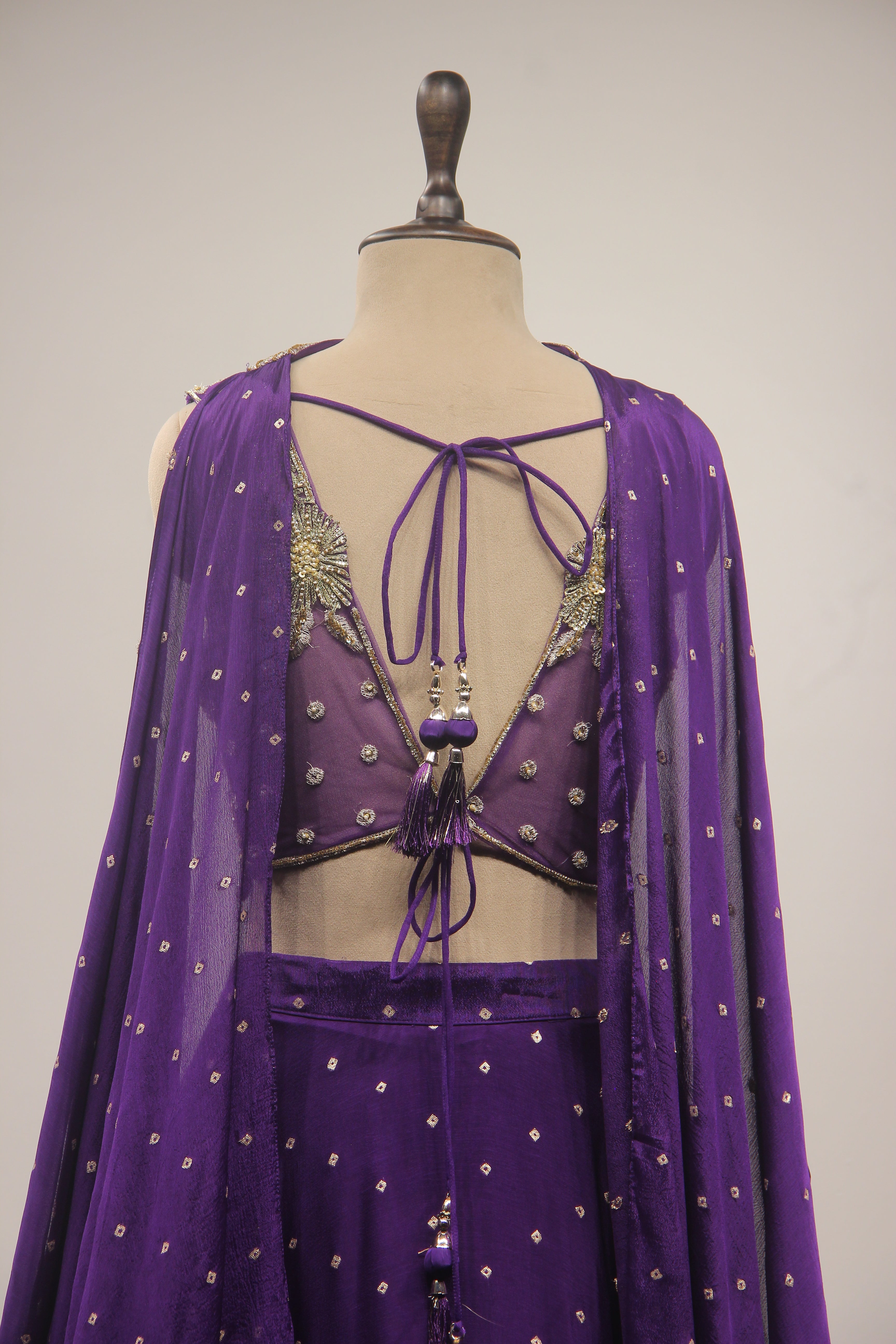 Crepe Lehenga with Hand Embroidery & Zari Handwork Crop Top Dupatta