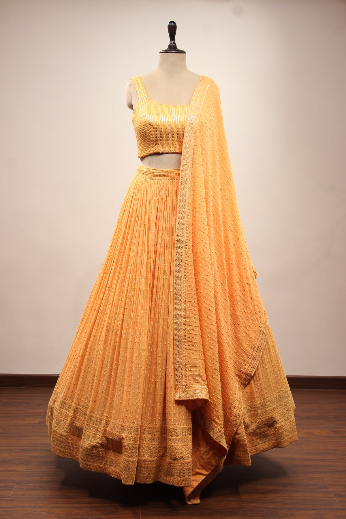 Orange Georgette Lehenga with Resham & Sequin Handwork Crop Top