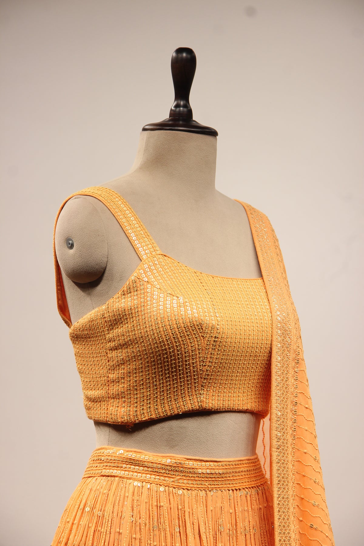 Orange Georgette Lehenga with Resham & Sequin Handwork Crop Top