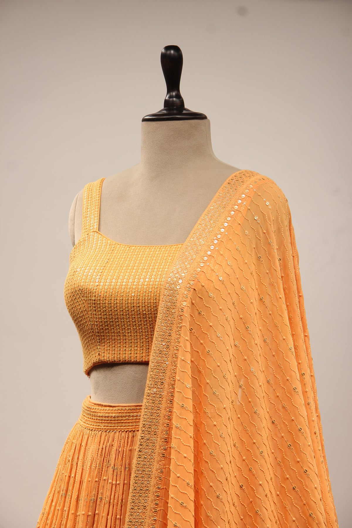 Orange Georgette Lehenga with Resham & Sequin Handwork Crop Top