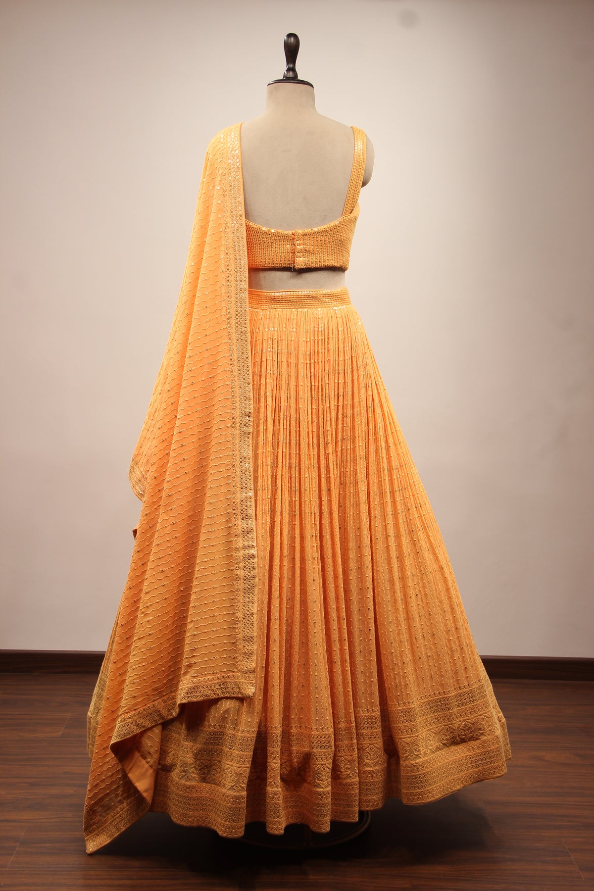 Orange Georgette Lehenga with Resham & Sequin Handwork Crop Top