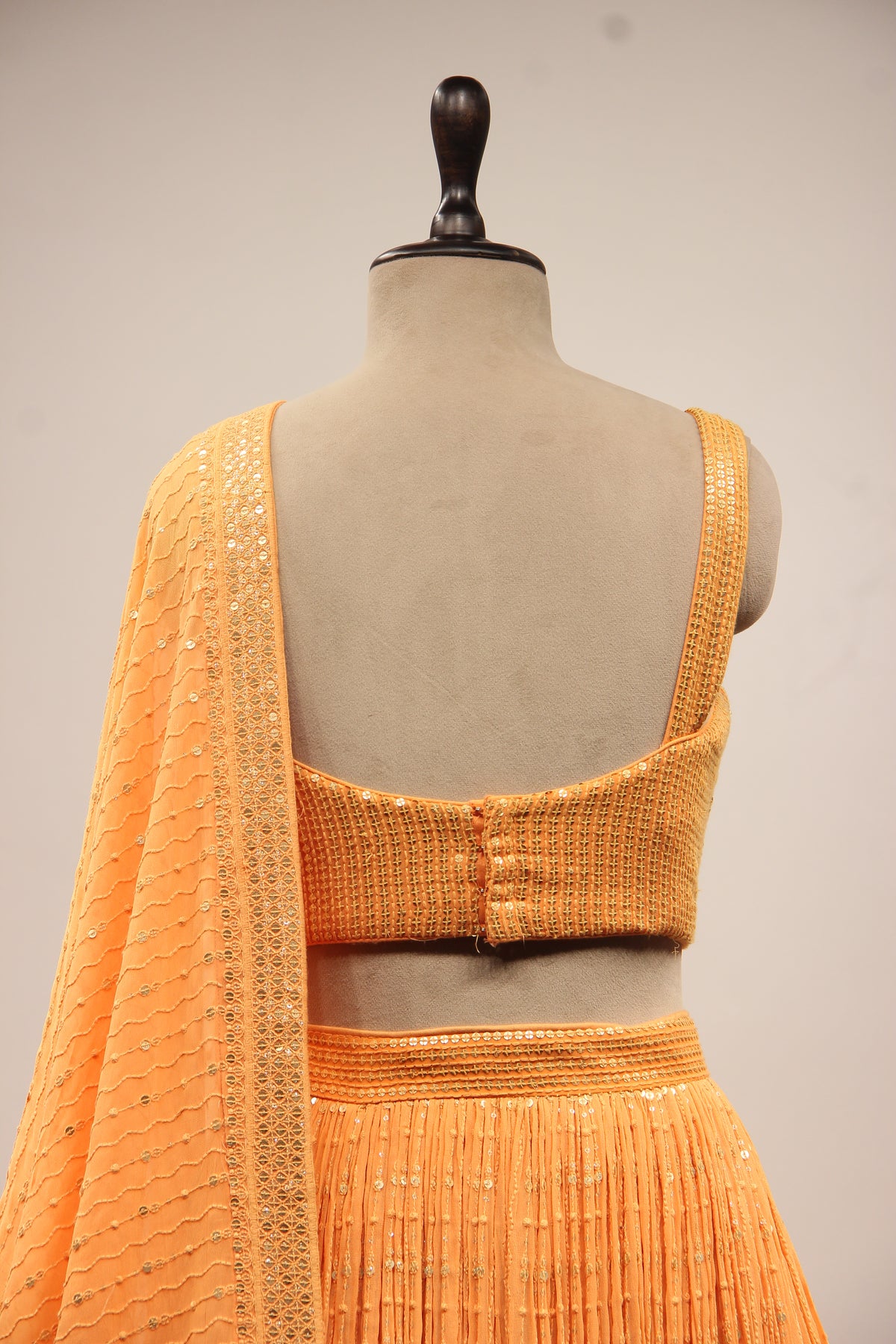 Orange Georgette Lehenga with Resham & Sequin Handwork Crop Top