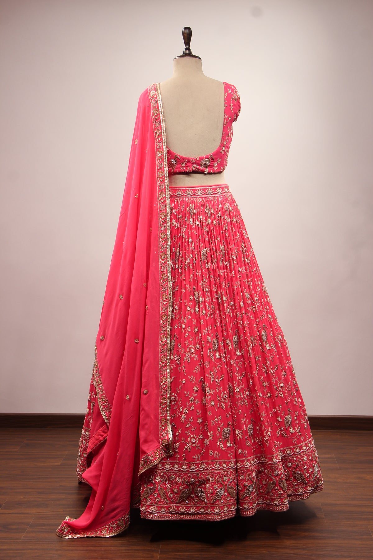 Peach Georgette Lehenga with Cut Dana & Sequin Handwork Crop Top