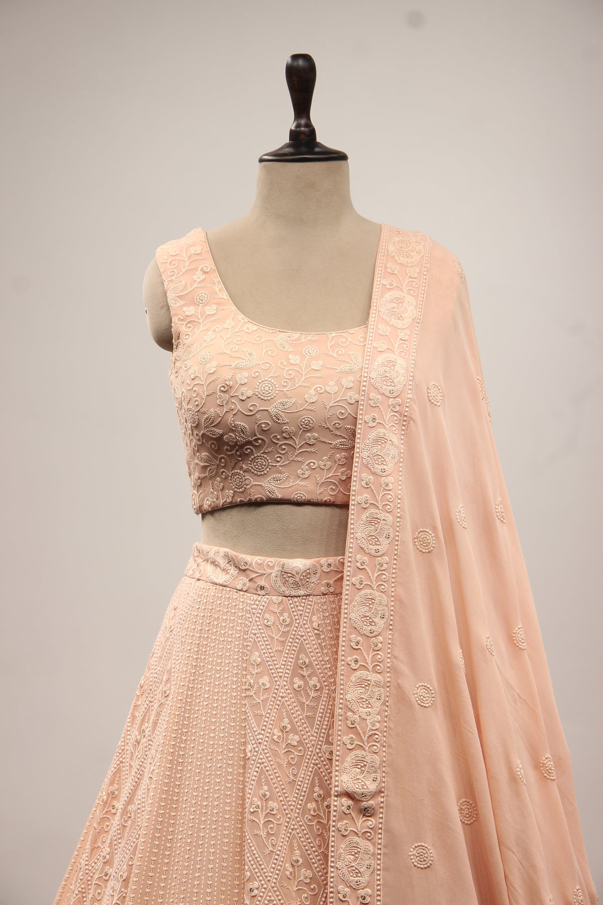 Peach Lucknavi Lehenga with Resham Handwork Crop Top