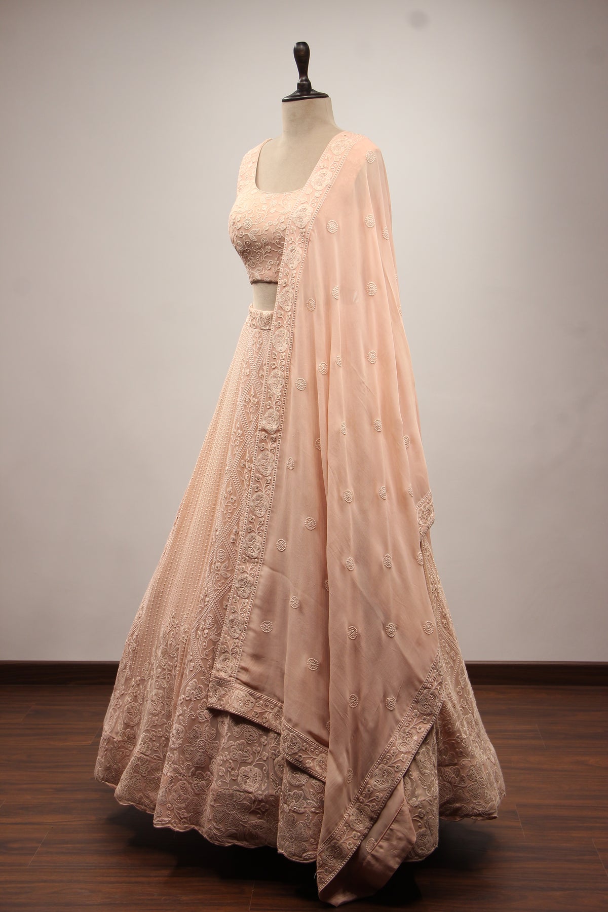 Peach Lucknavi Lehenga with Resham Handwork Crop Top