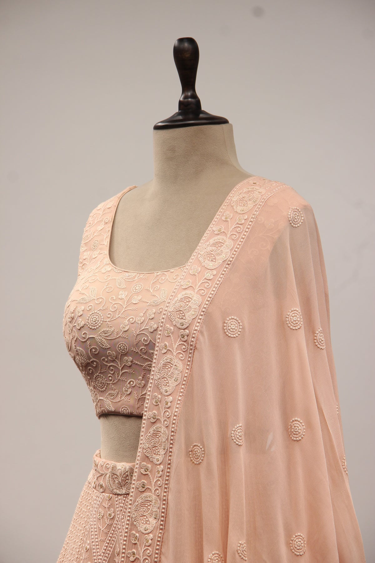 Peach Lucknavi Lehenga with Resham Handwork Crop Top