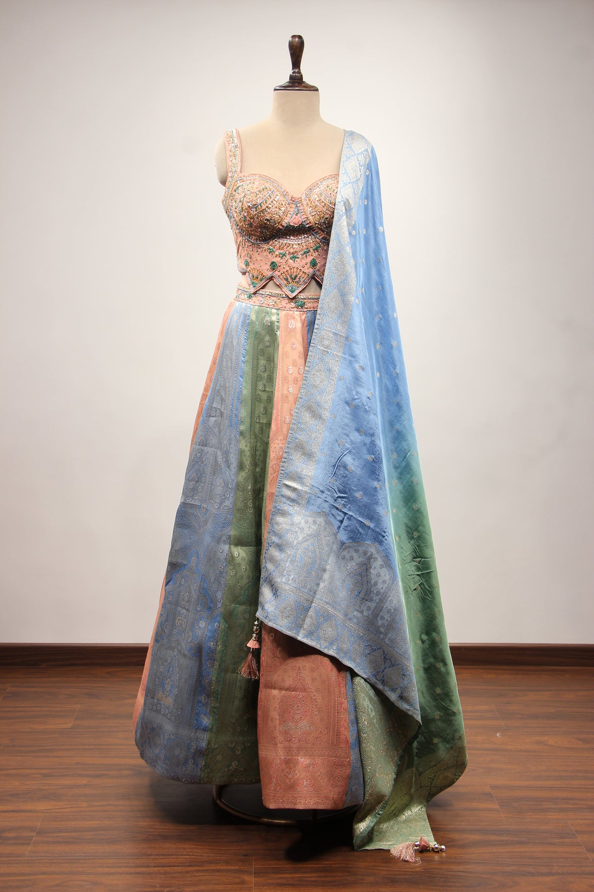 Multicolor Banarasi Brocade Lehenga with Cut Dana & Bead Handwork – front view