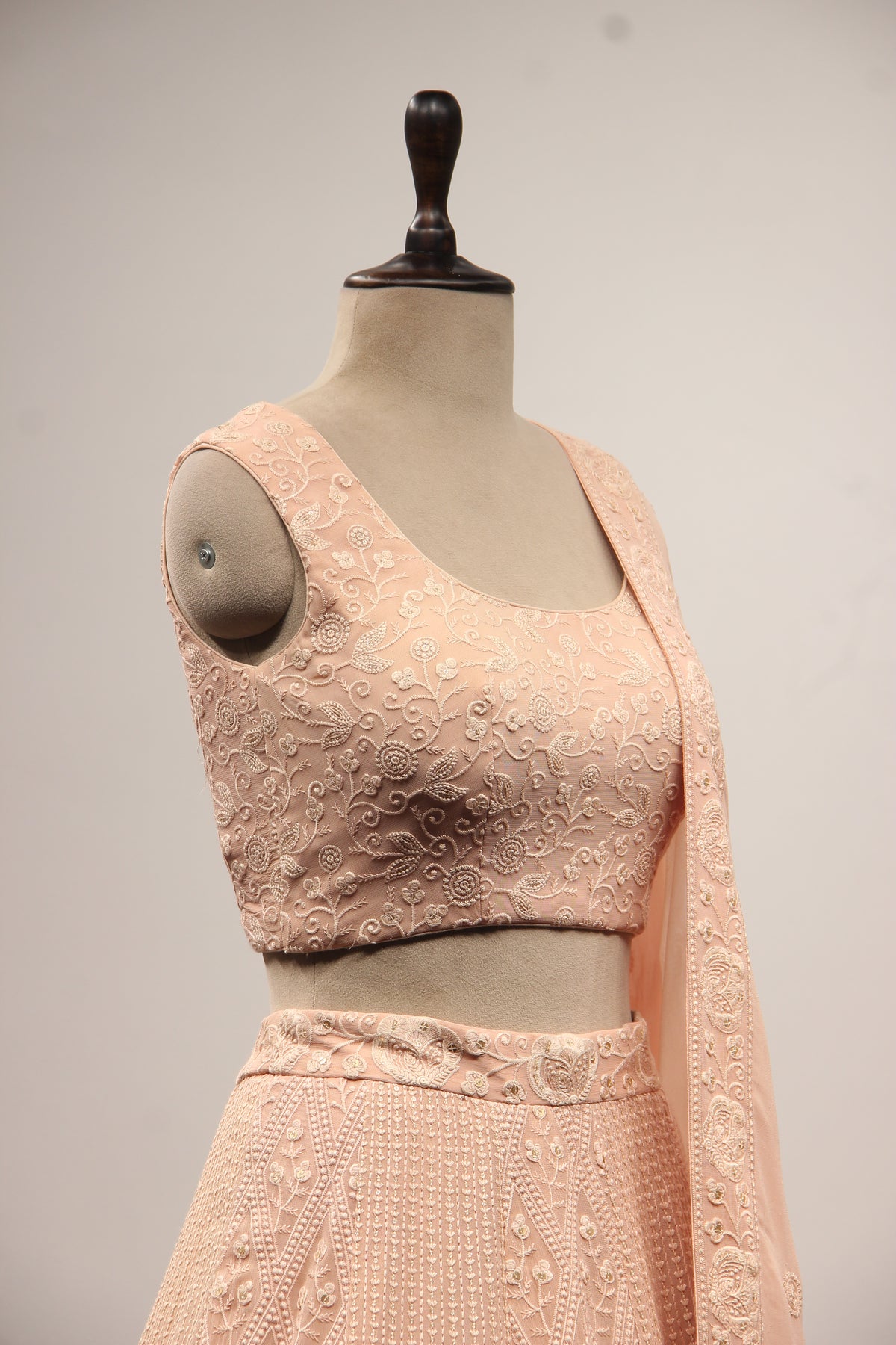 Peach Lucknavi Lehenga with Resham Handwork Crop Top