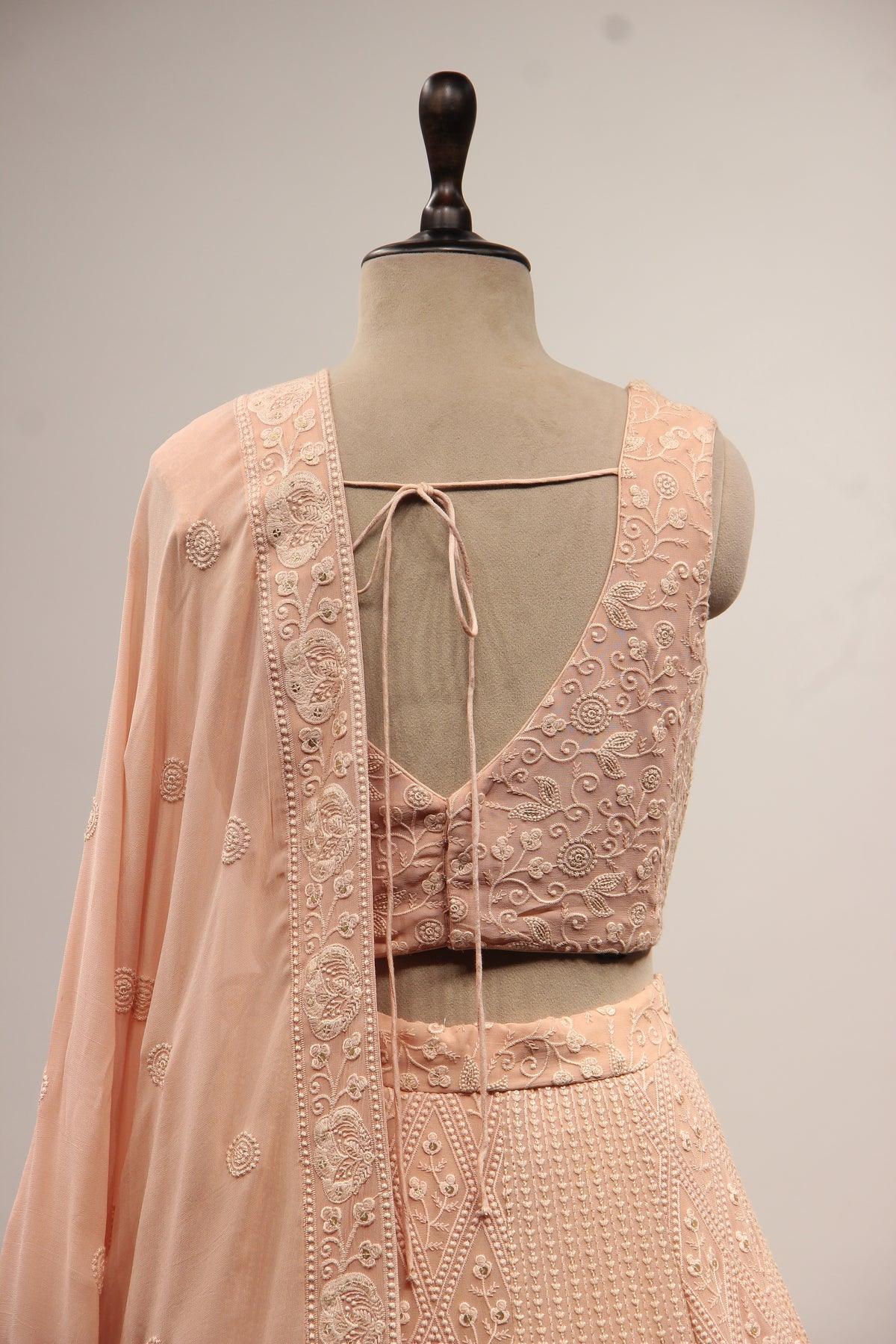 Peach Lucknavi Lehenga with Resham Handwork Crop Top