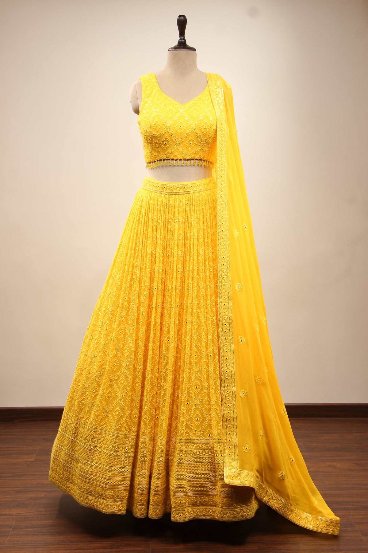 Georgette Lehenga with Resham & Mirror Handwork Crop Top