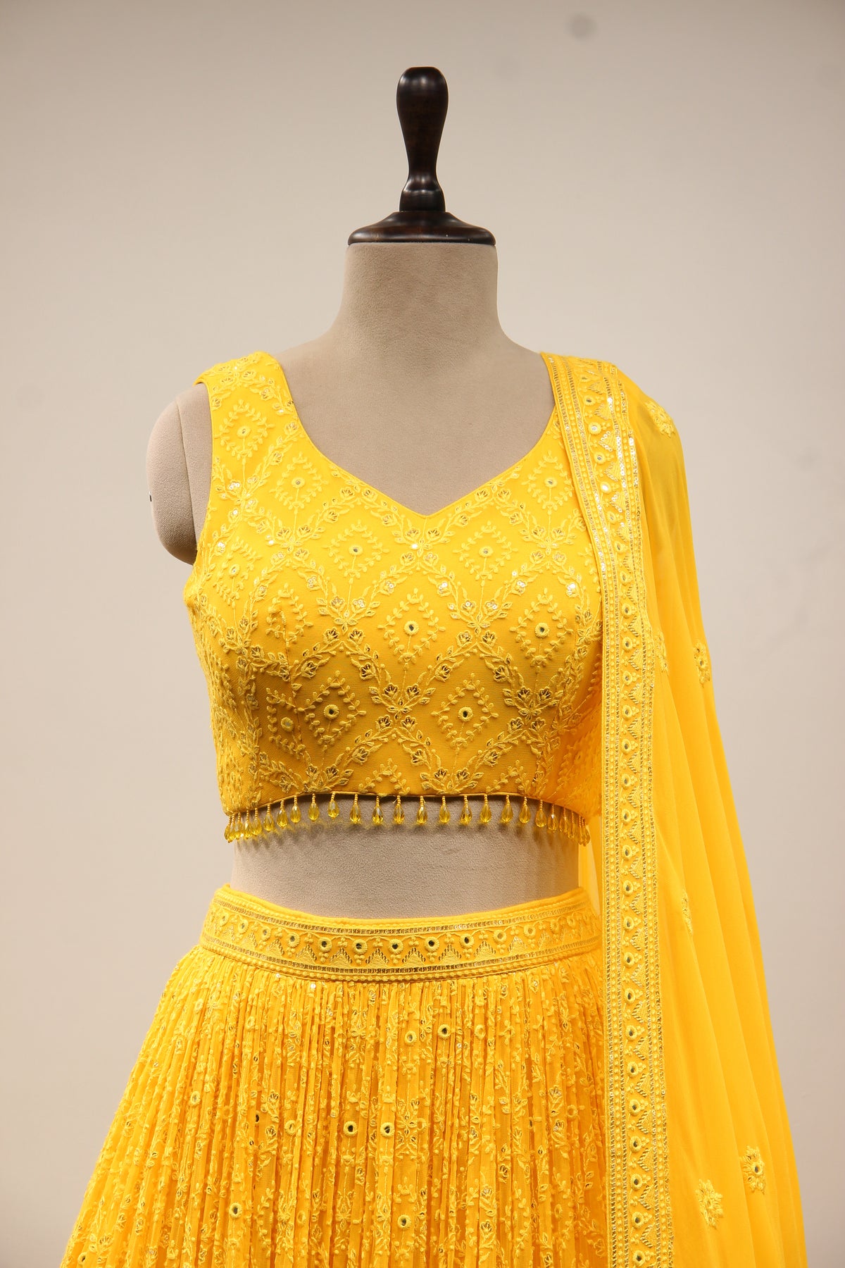 Georgette Lehenga with Resham & Mirror Handwork Crop Top