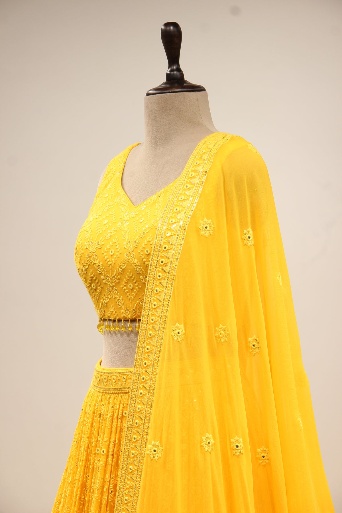 Georgette Lehenga with Resham & Mirror Handwork Crop Top