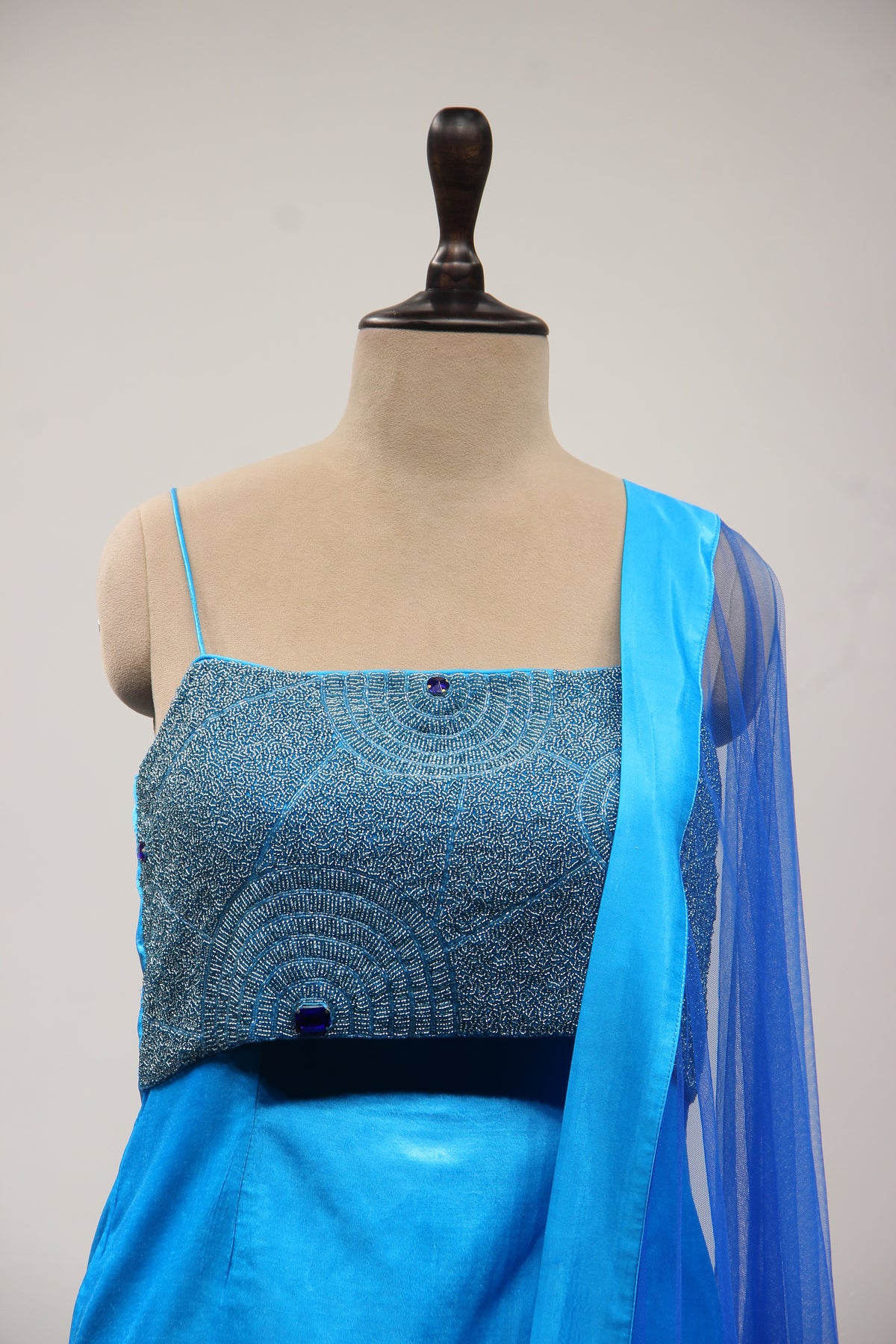 BLUE Satin Farshi Salwar with Bead and Cut Dana work by OOS — product image 2
