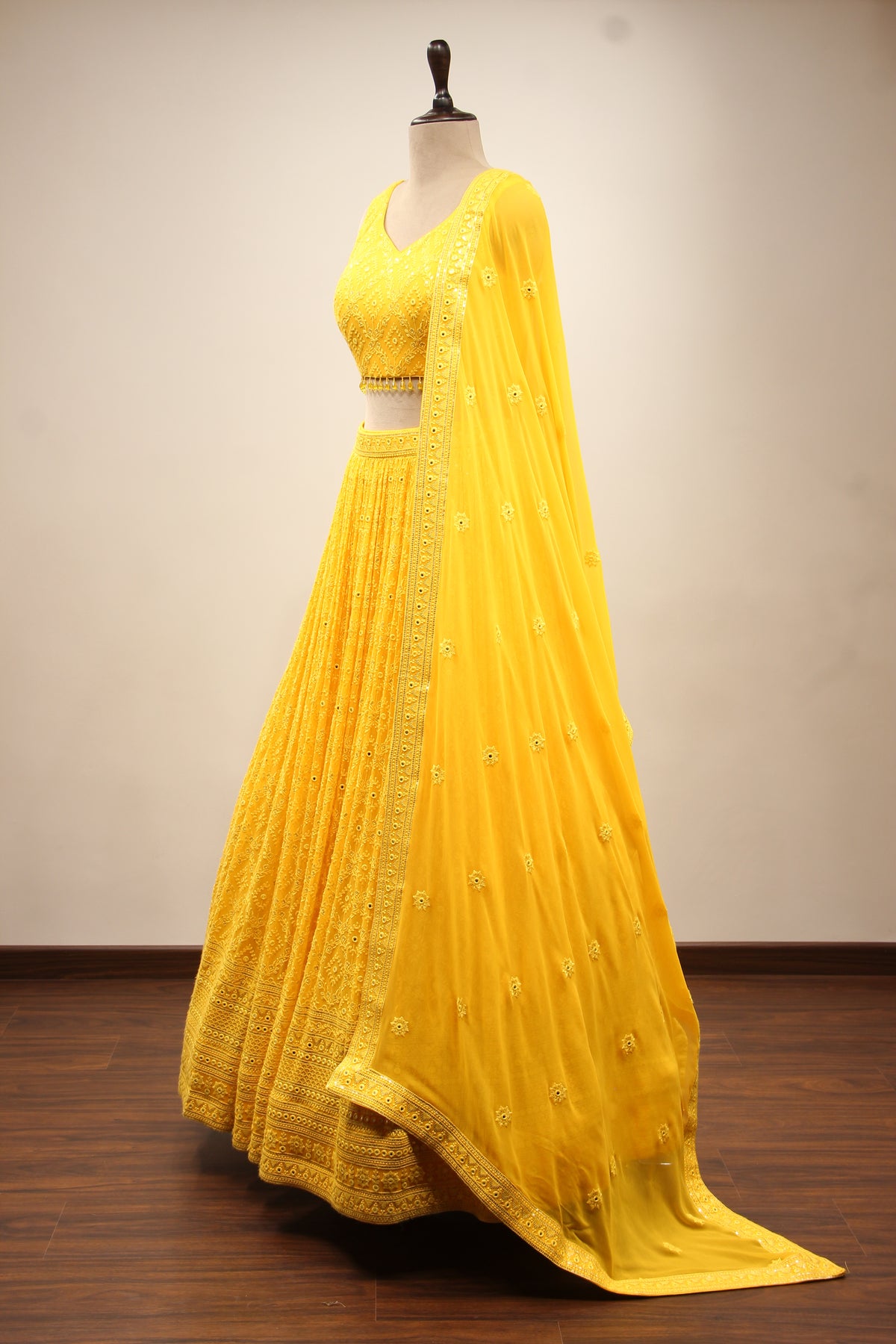 Georgette Lehenga with Resham & Mirror Handwork Crop Top