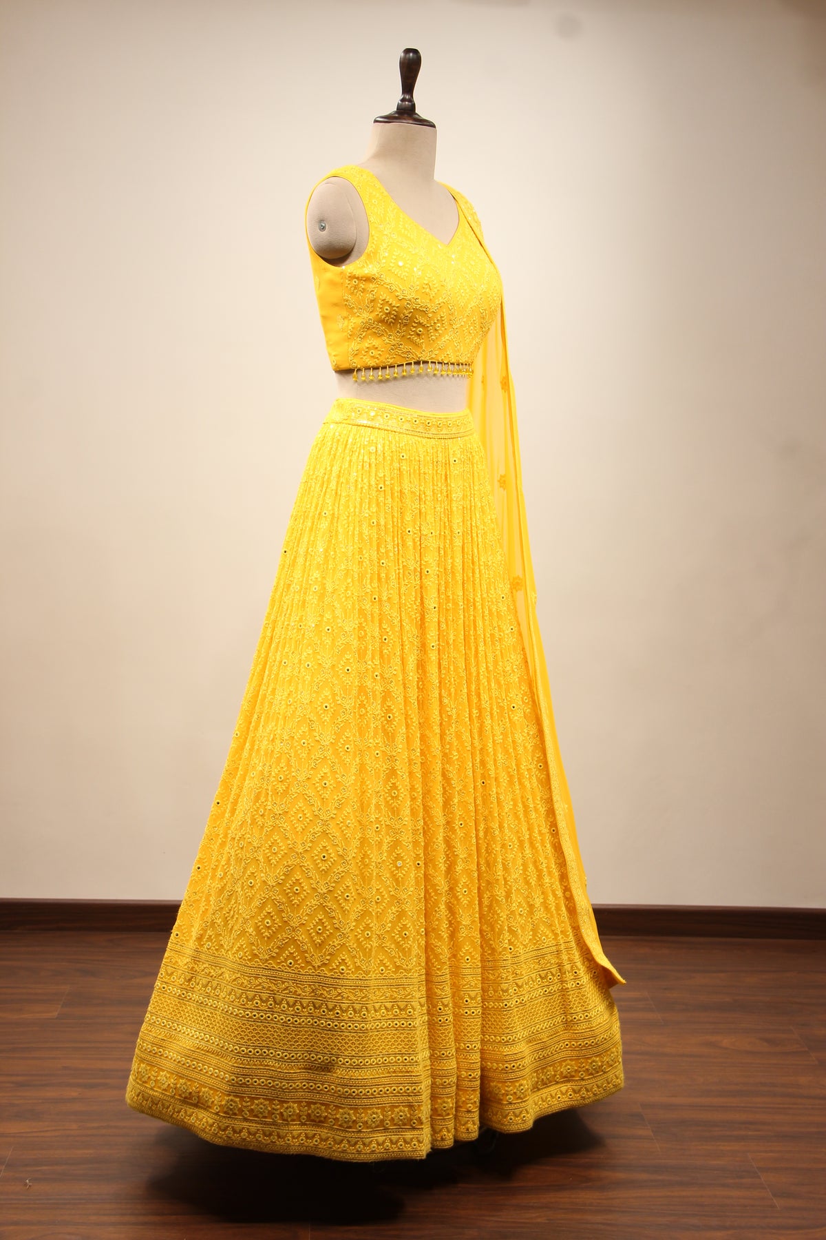 Georgette Lehenga with Resham & Mirror Handwork Crop Top