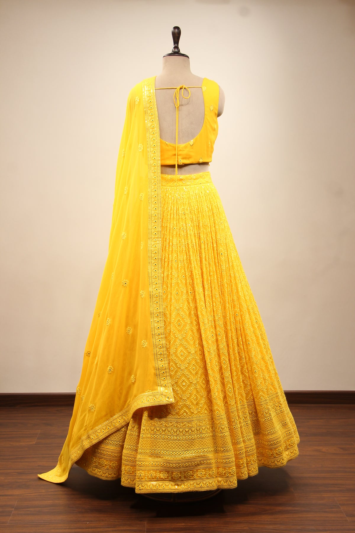 Georgette Lehenga with Resham & Mirror Handwork Crop Top