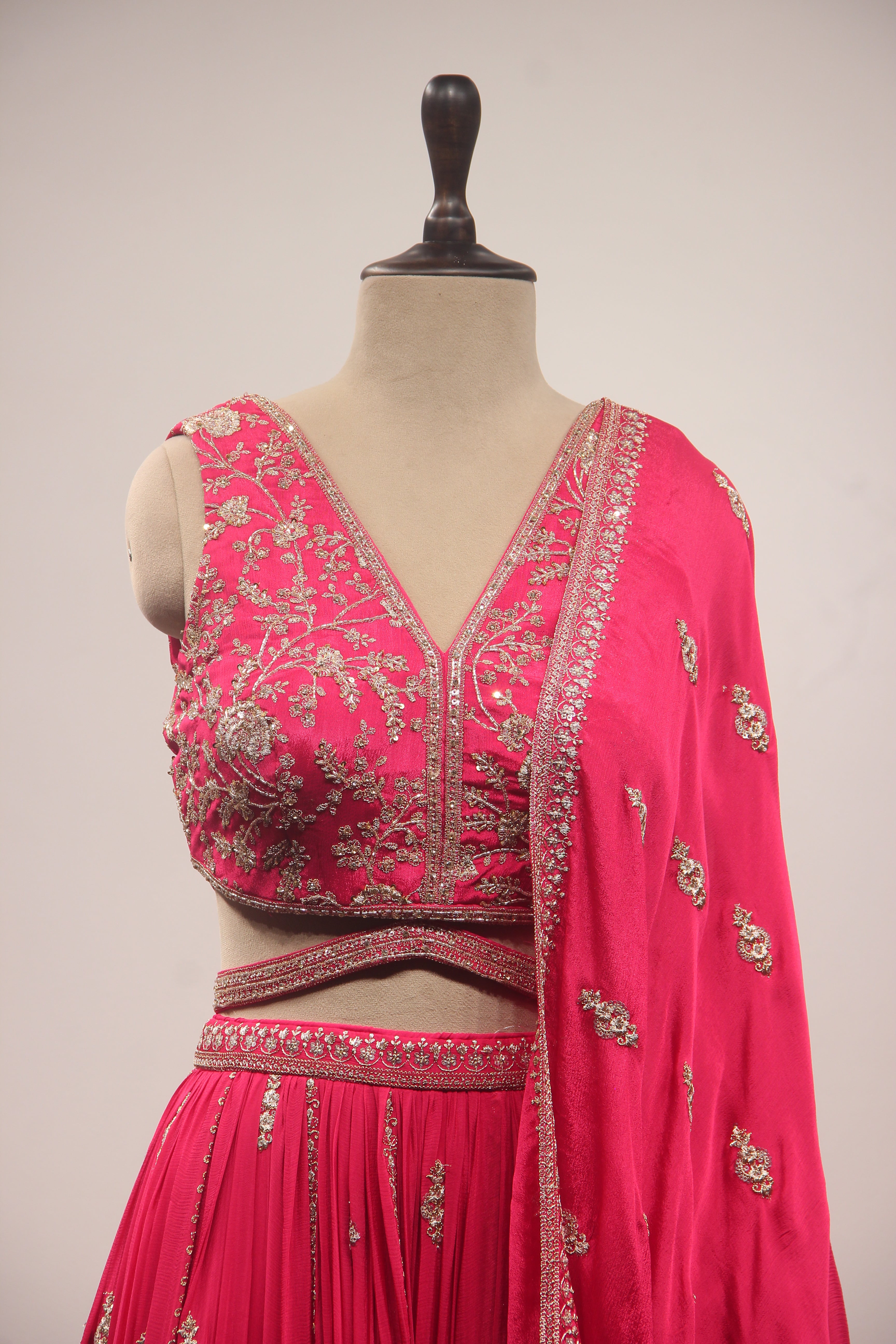 Rani Crepe Lehenga with Cut Dana & Sequin Handwork Crop Top