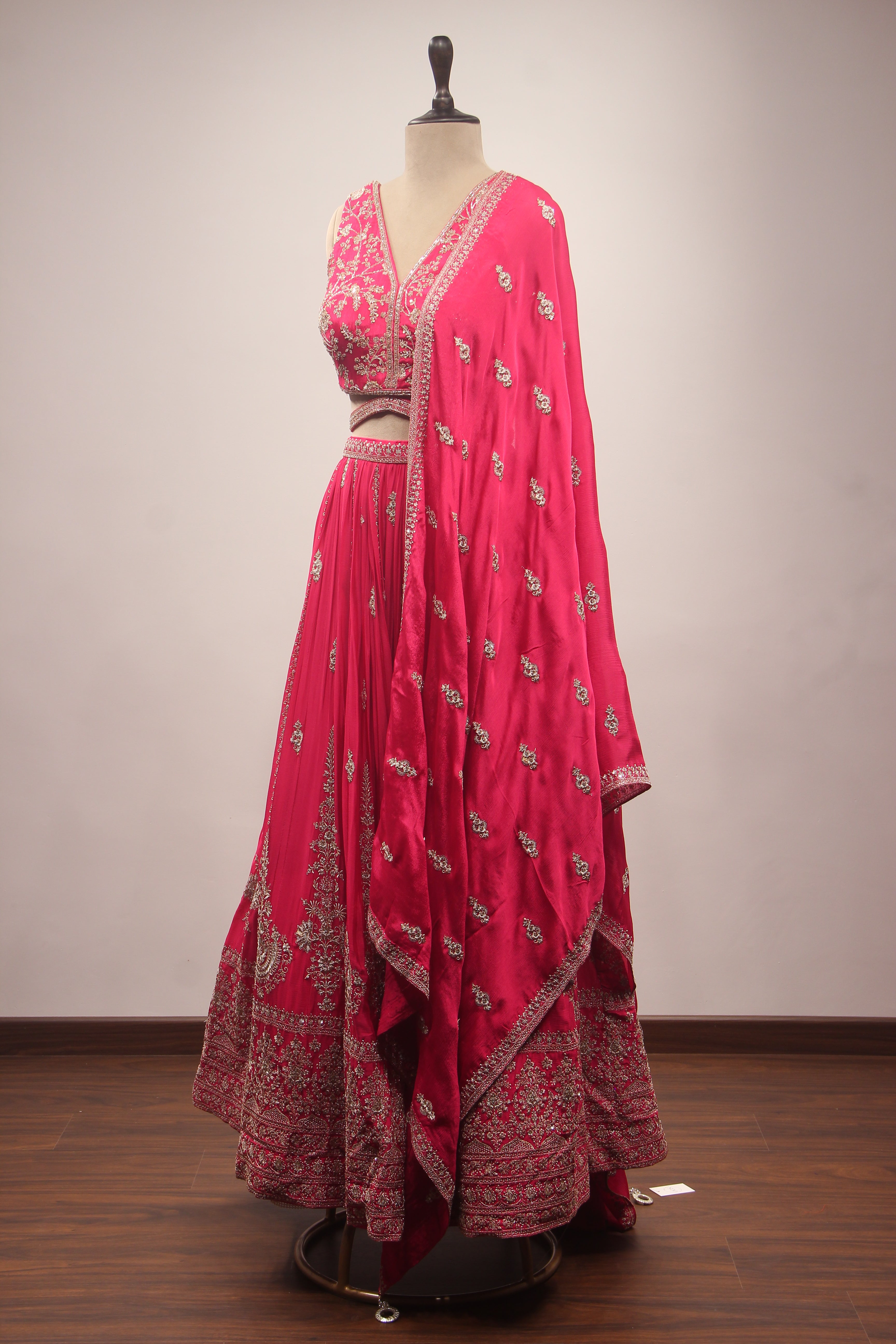 Rani Crepe Lehenga with Cut Dana & Sequin Handwork Crop Top