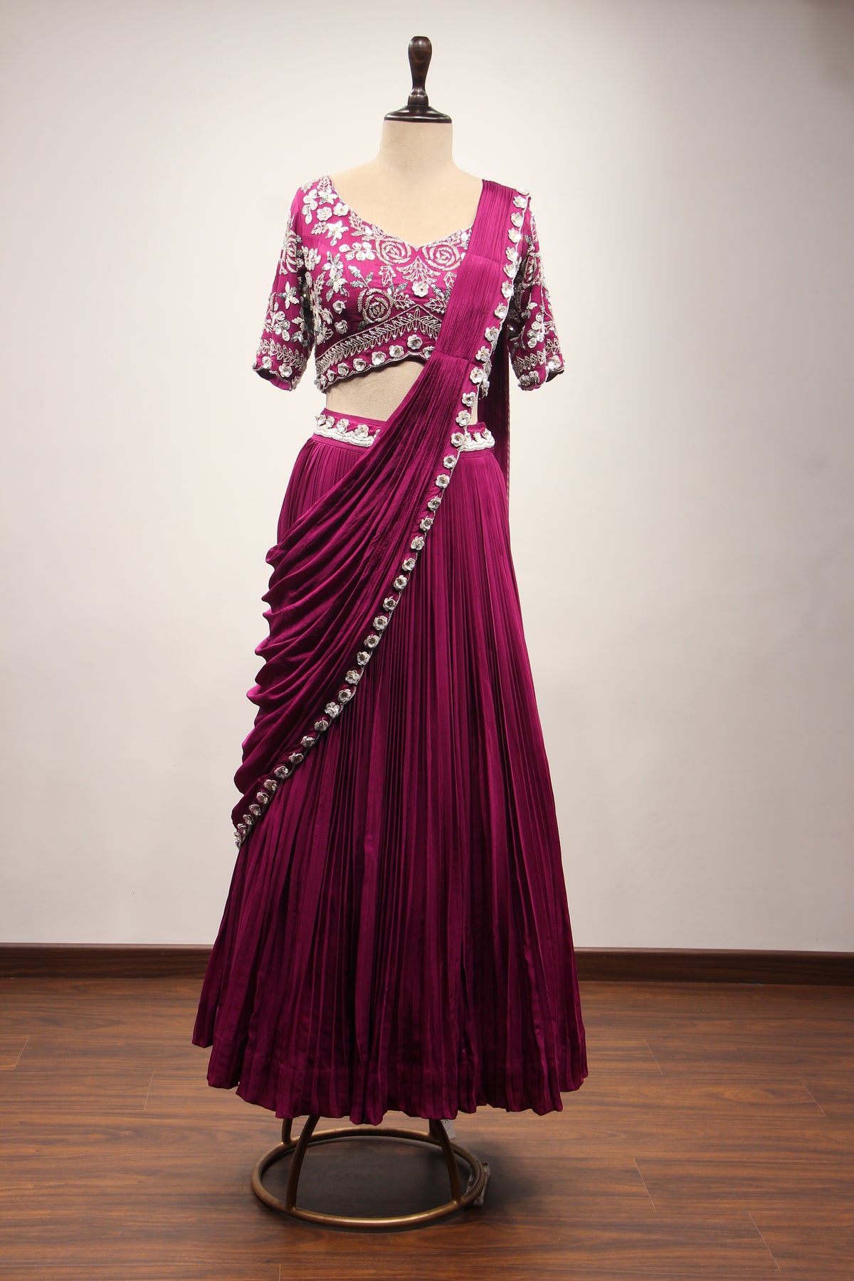 PURPLE Crepe Crop Top with Cut Dana and Sequin work by OOS — product image 1