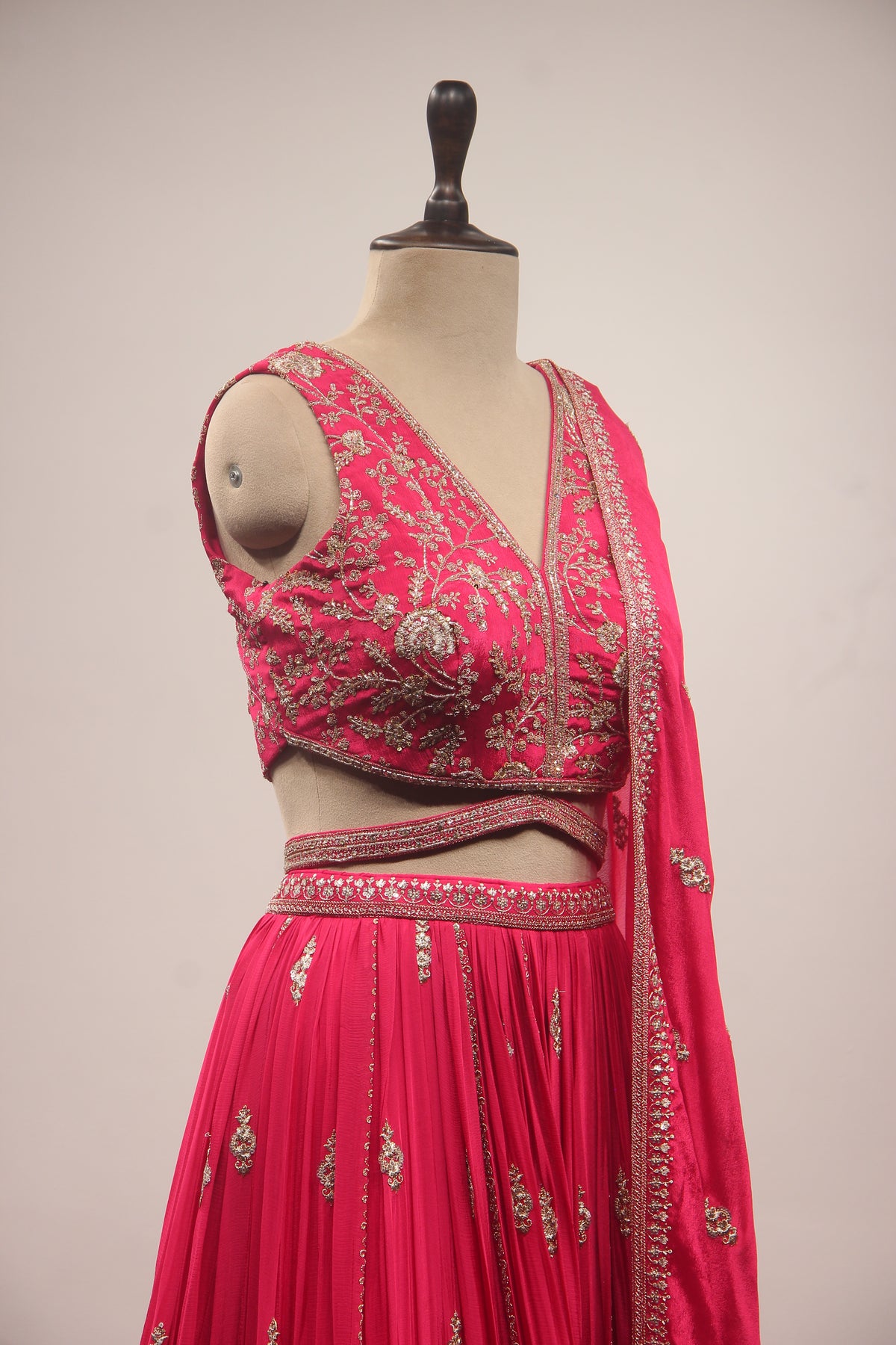 Rani Crepe Lehenga with Cut Dana & Sequin Handwork Crop Top