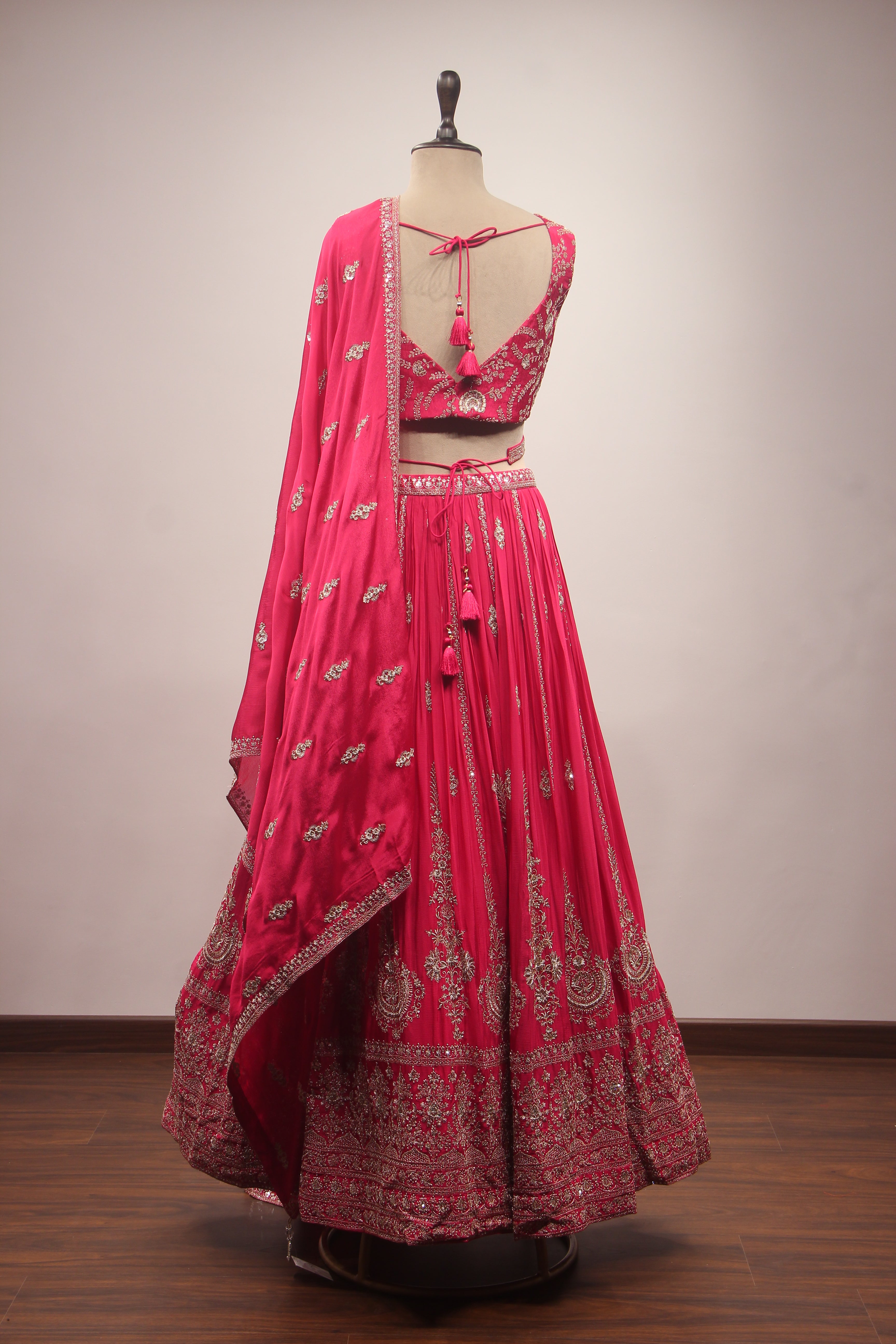 Rani Crepe Lehenga with Cut Dana & Sequin Handwork Crop Top
