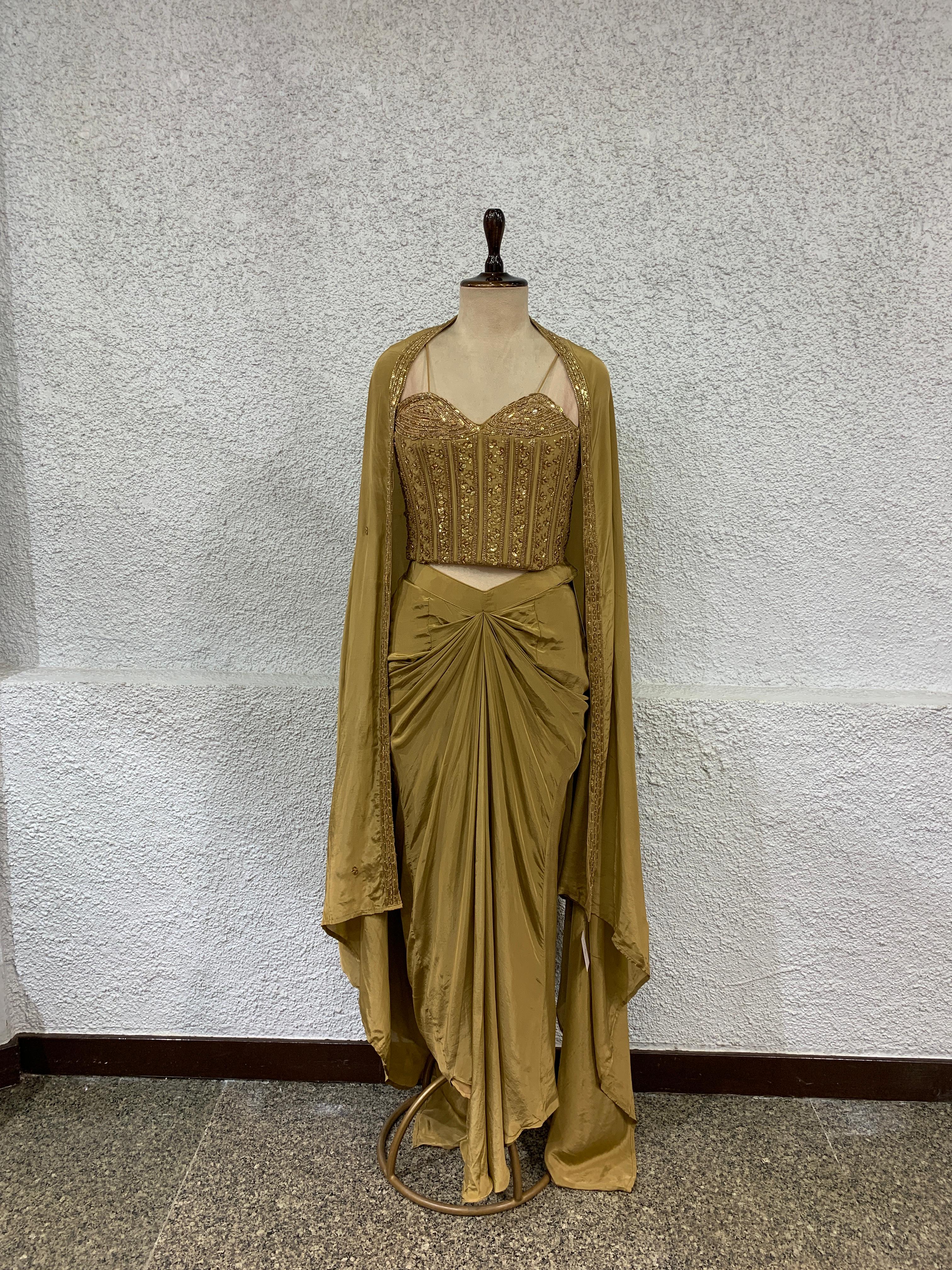 indo western crepe with handwork corset blouse-main
