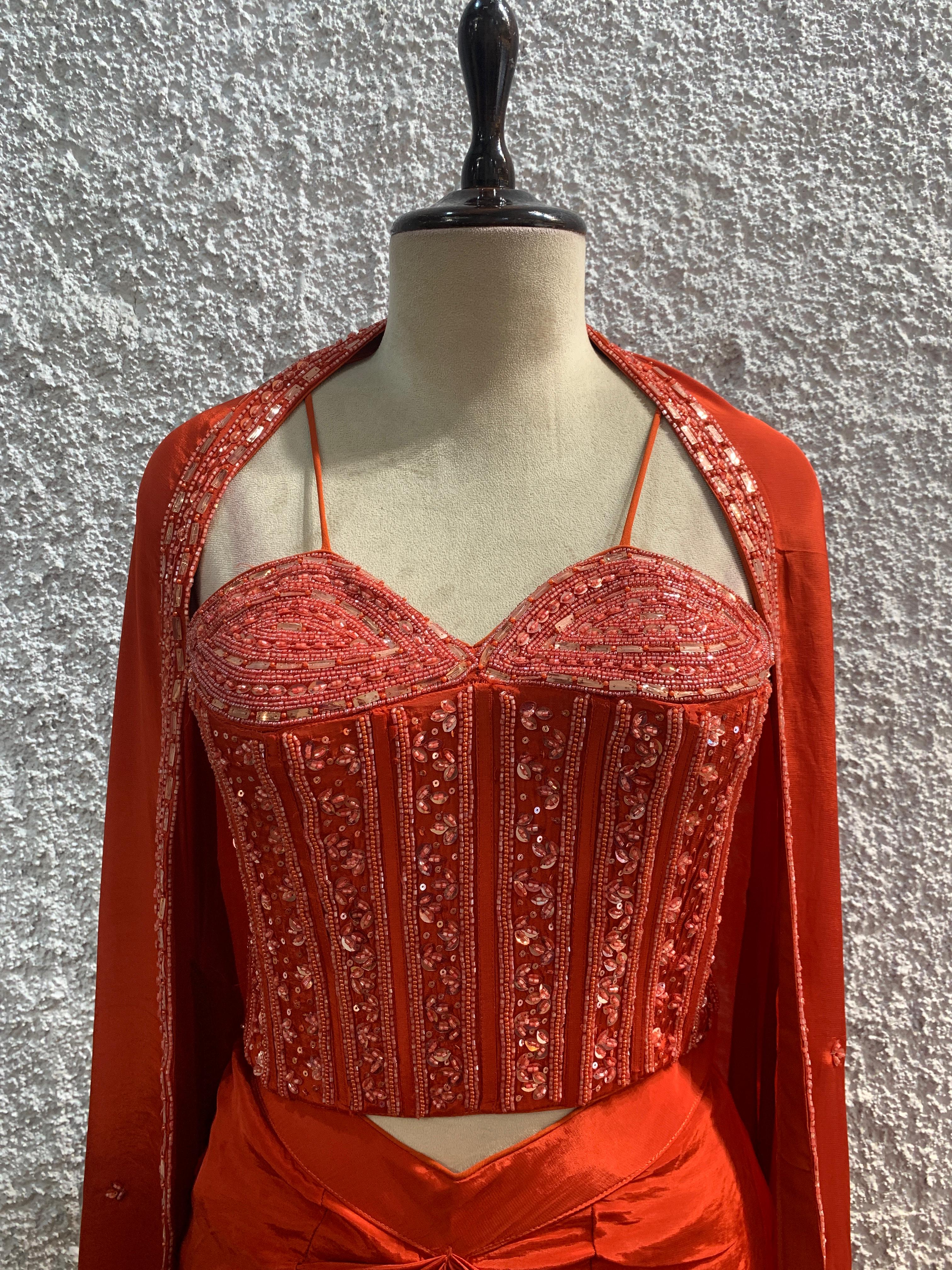 indo western crepe with handwork corset blouse-focus