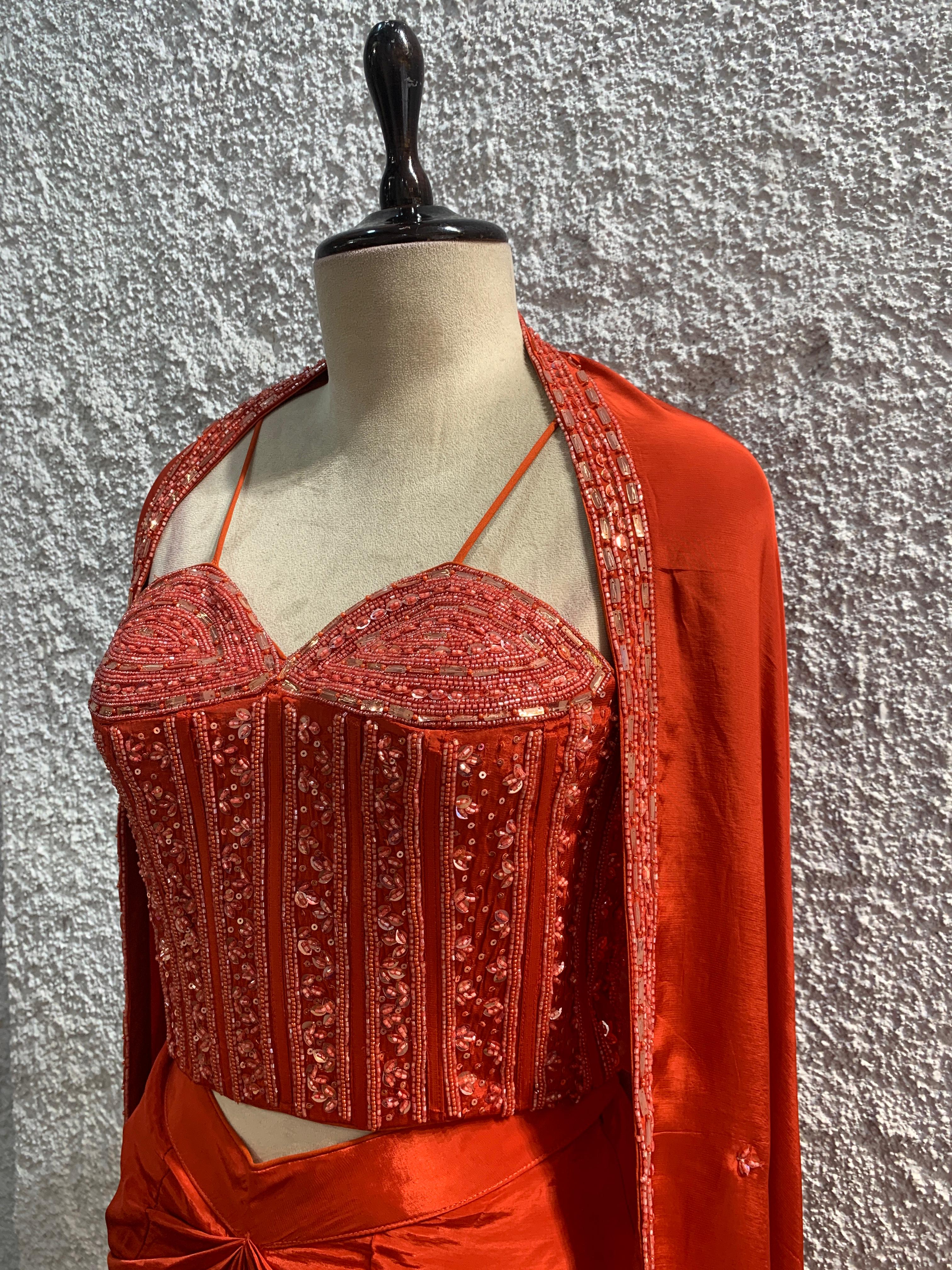 indo western crepe with handwork corset blouse-side