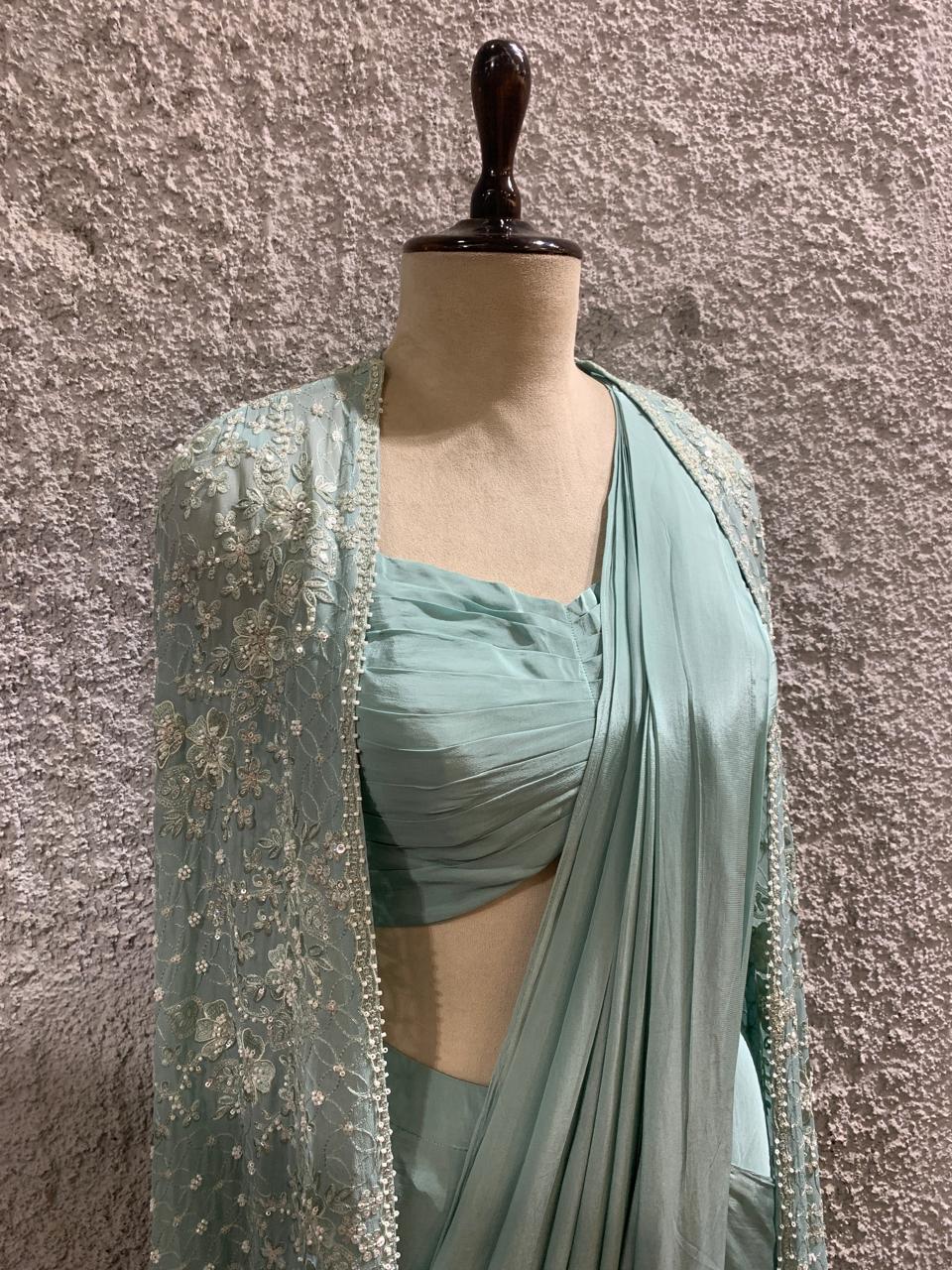 drape saree with heavy embroidred shrug
