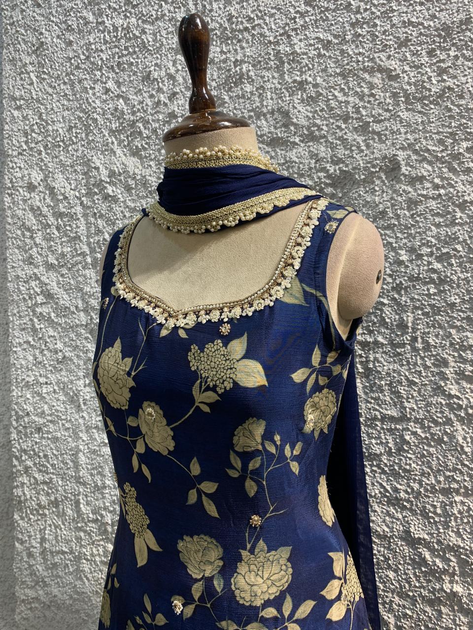 printed sharara suit embroidred work-focus