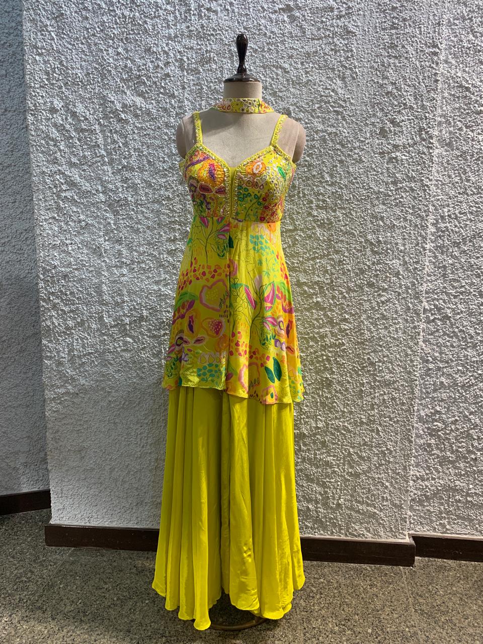 printed Indo-Western embroidred work choker dupatta-main