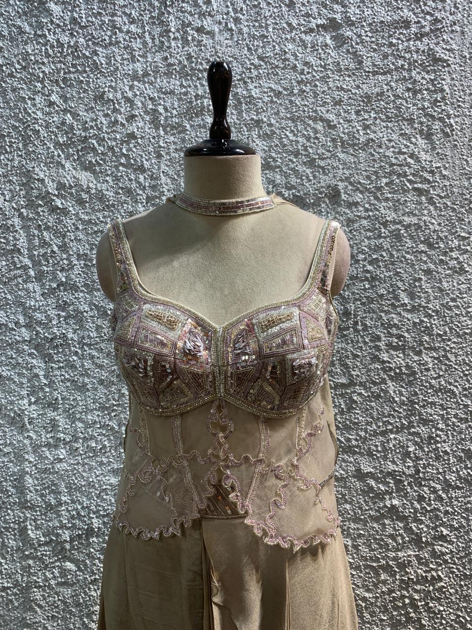 draped skirt Indo-Western embroidery top-main