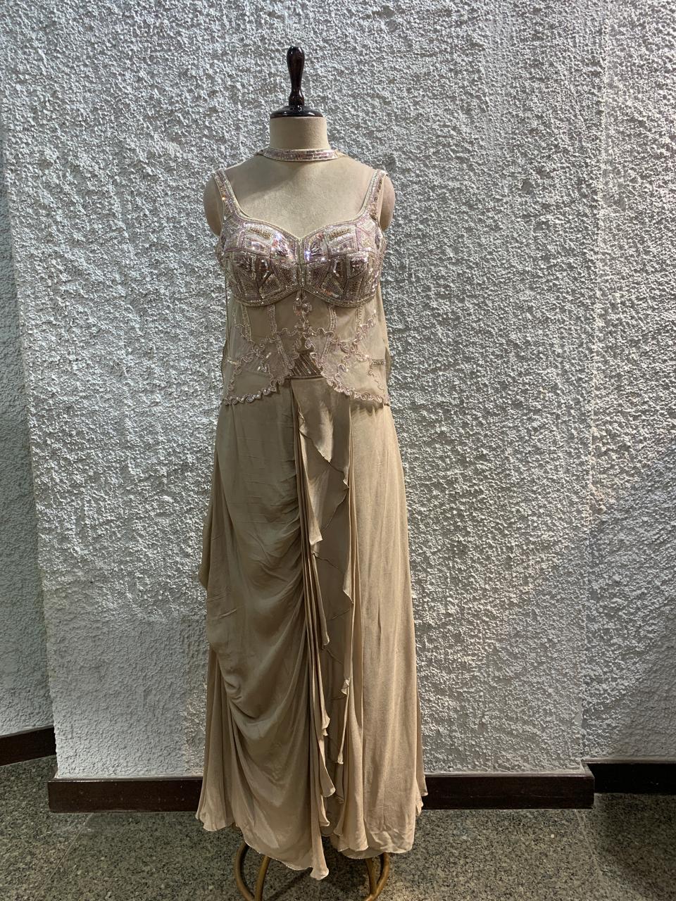 draped skirt Indo-Western embroidery top-main