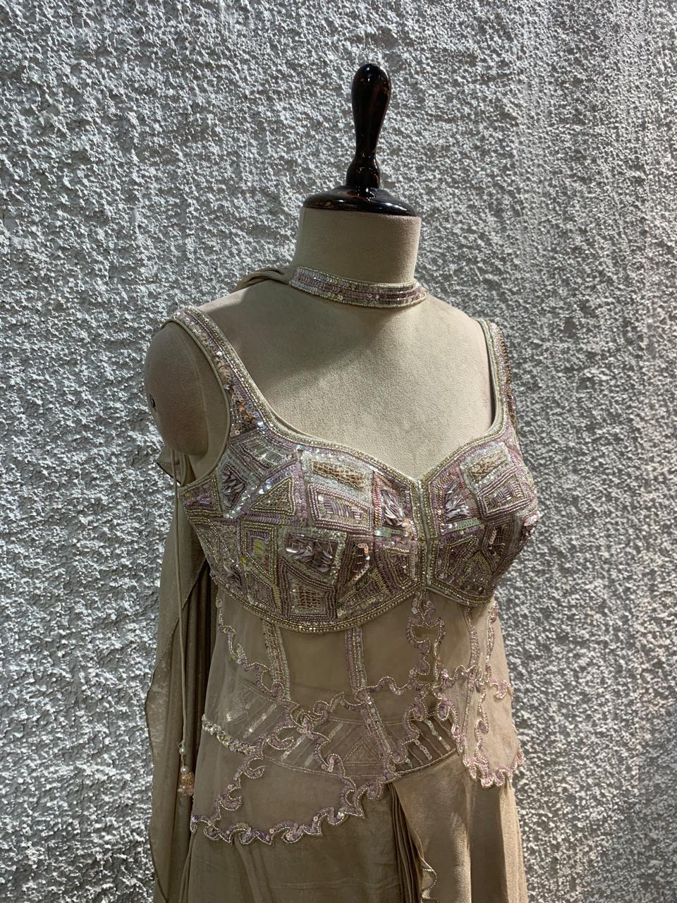 draped skirt Indo-Western embroidery top-side