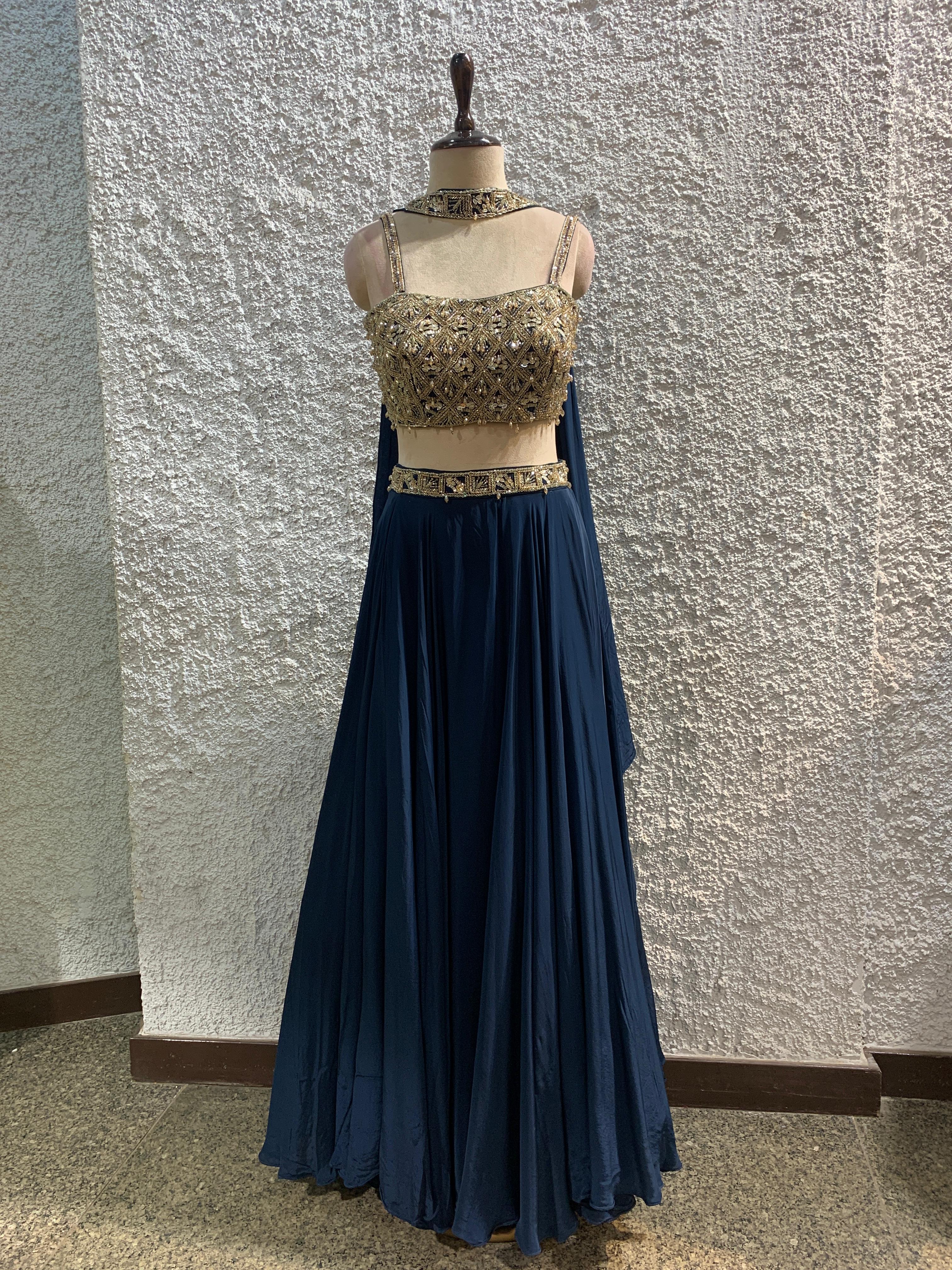 lehenga choker dupatta embroidered work blouse-main