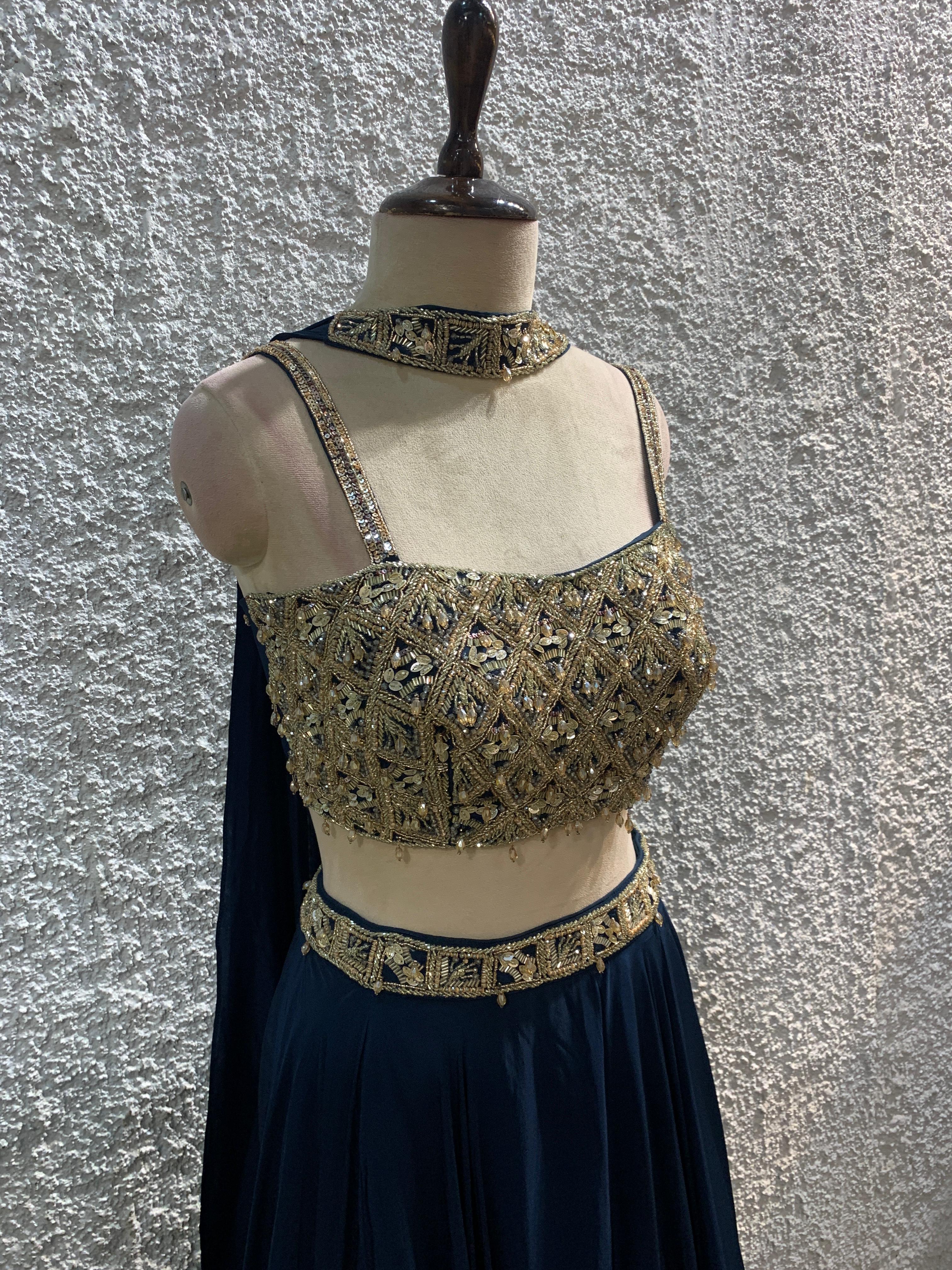 lehenga choker dupatta embroidered work blouse-side
