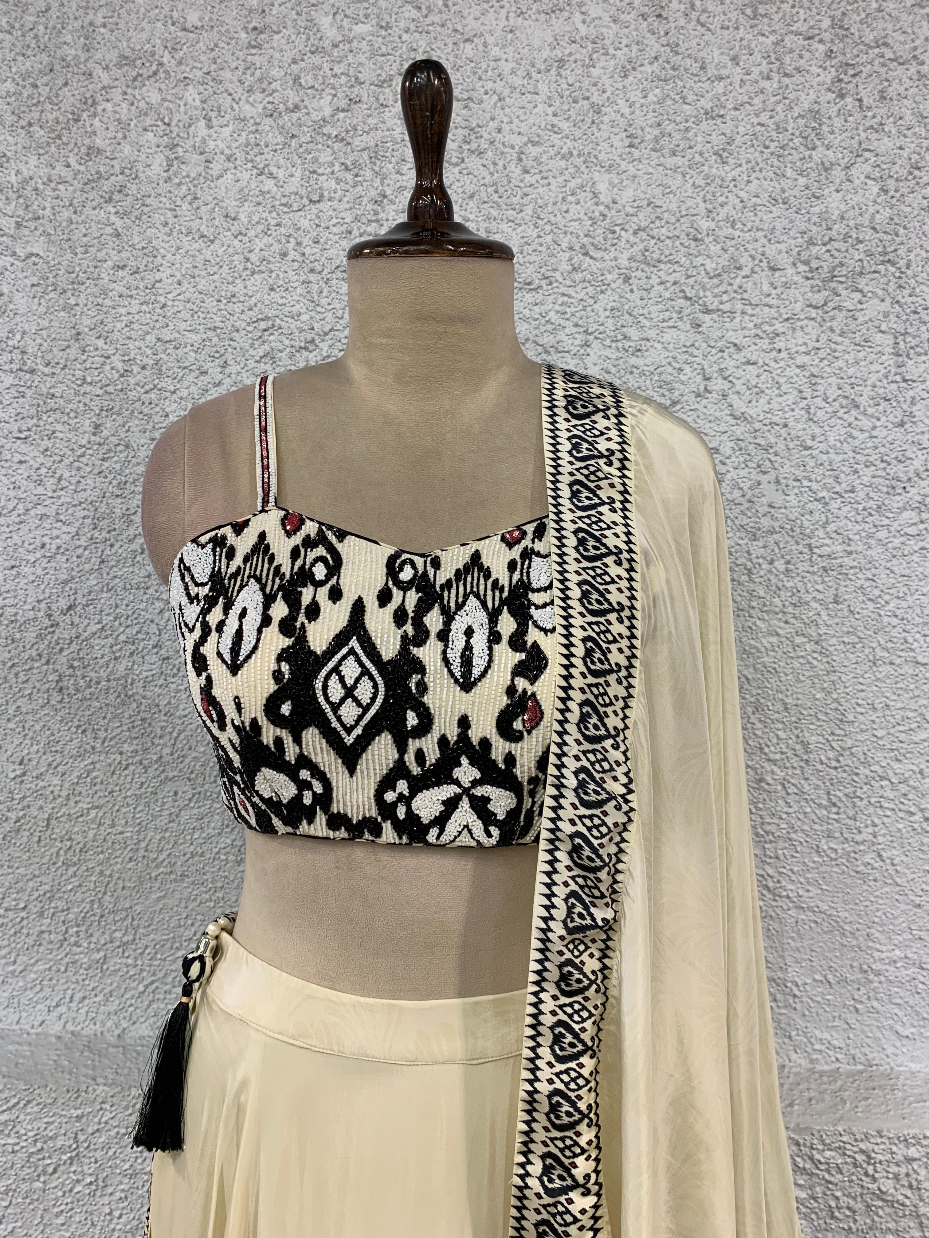 printed lehenga dupatta embroidered work blouse-focus