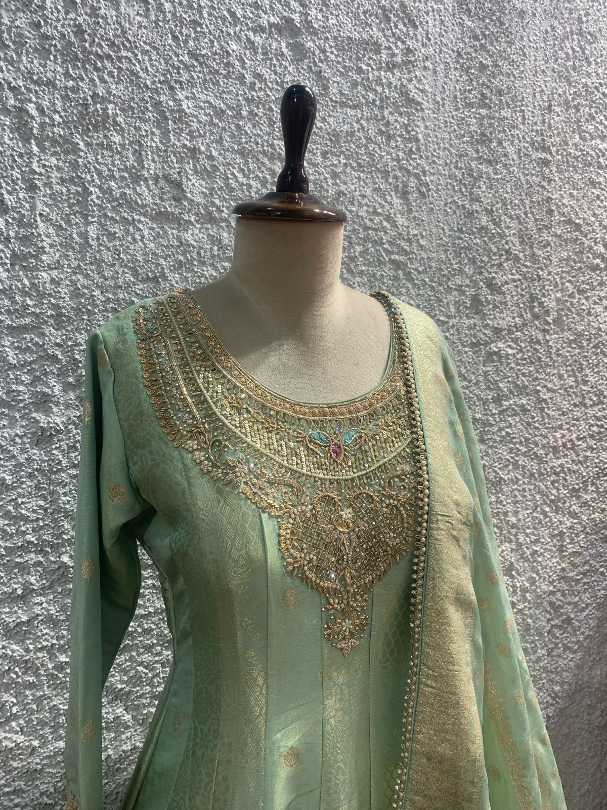 banarasi tissue silk anarkali embroiderd-side