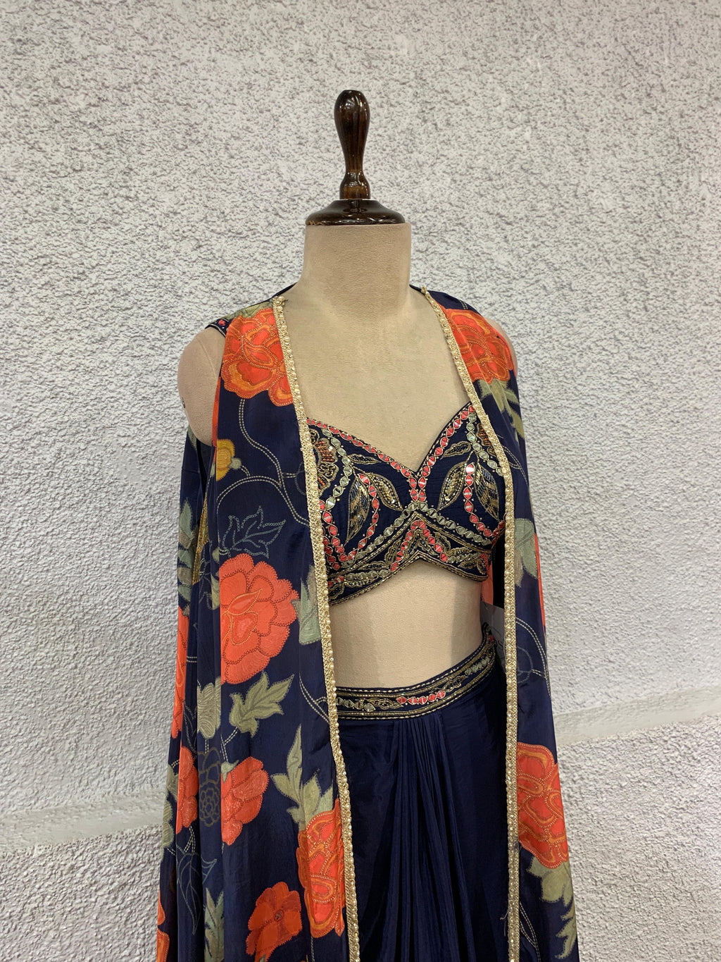 Blue Indo Western Shrug Set