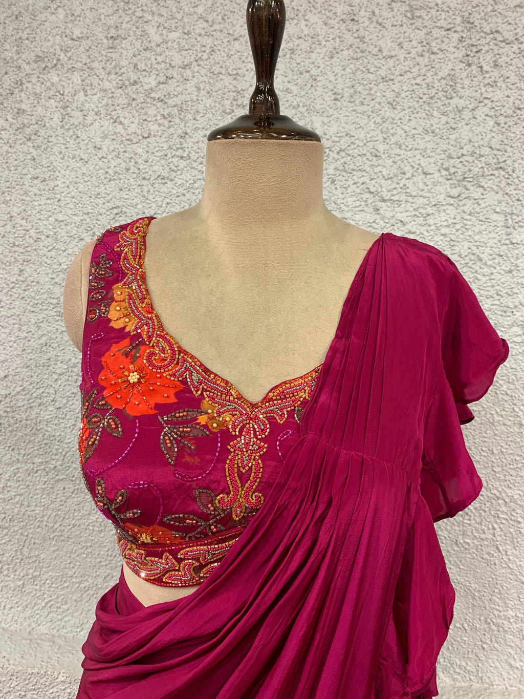 Hot Pink Drape Saree