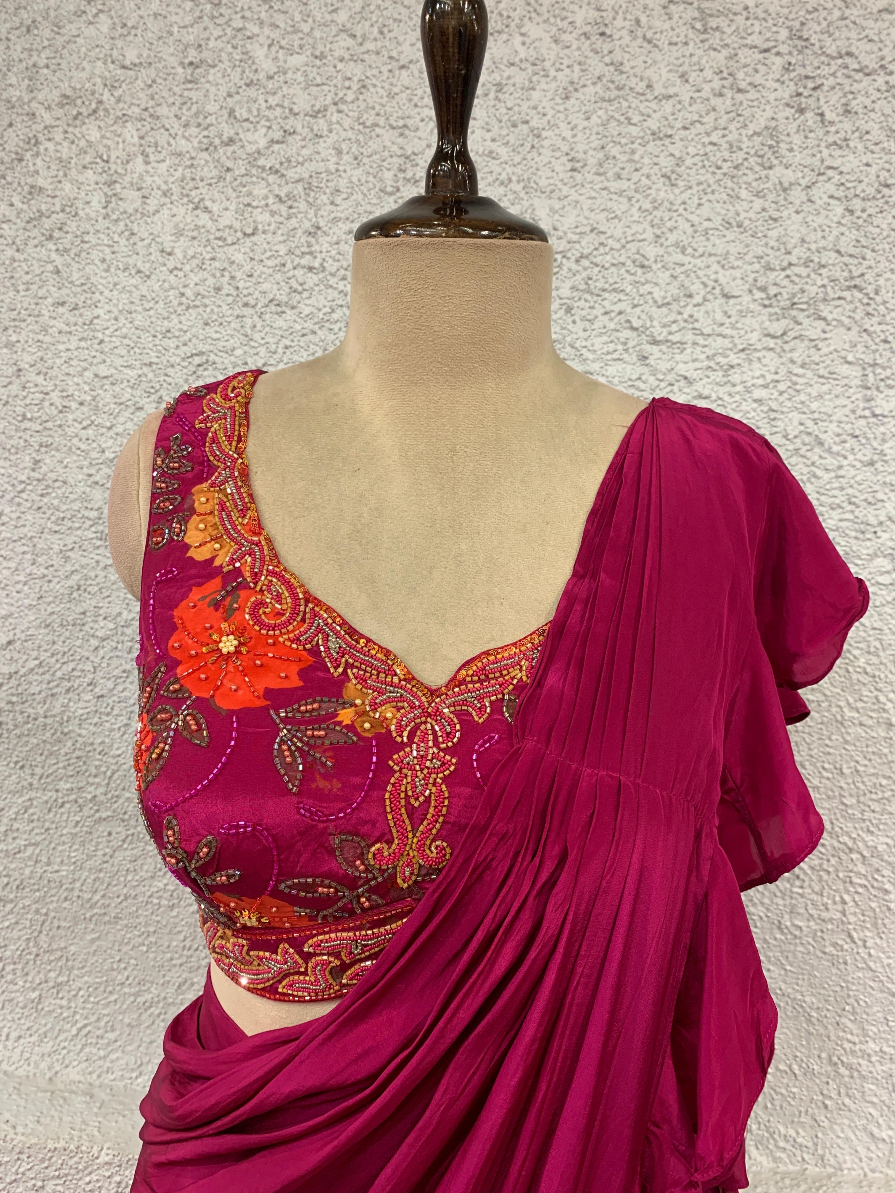 Hot Pink Drape Saree