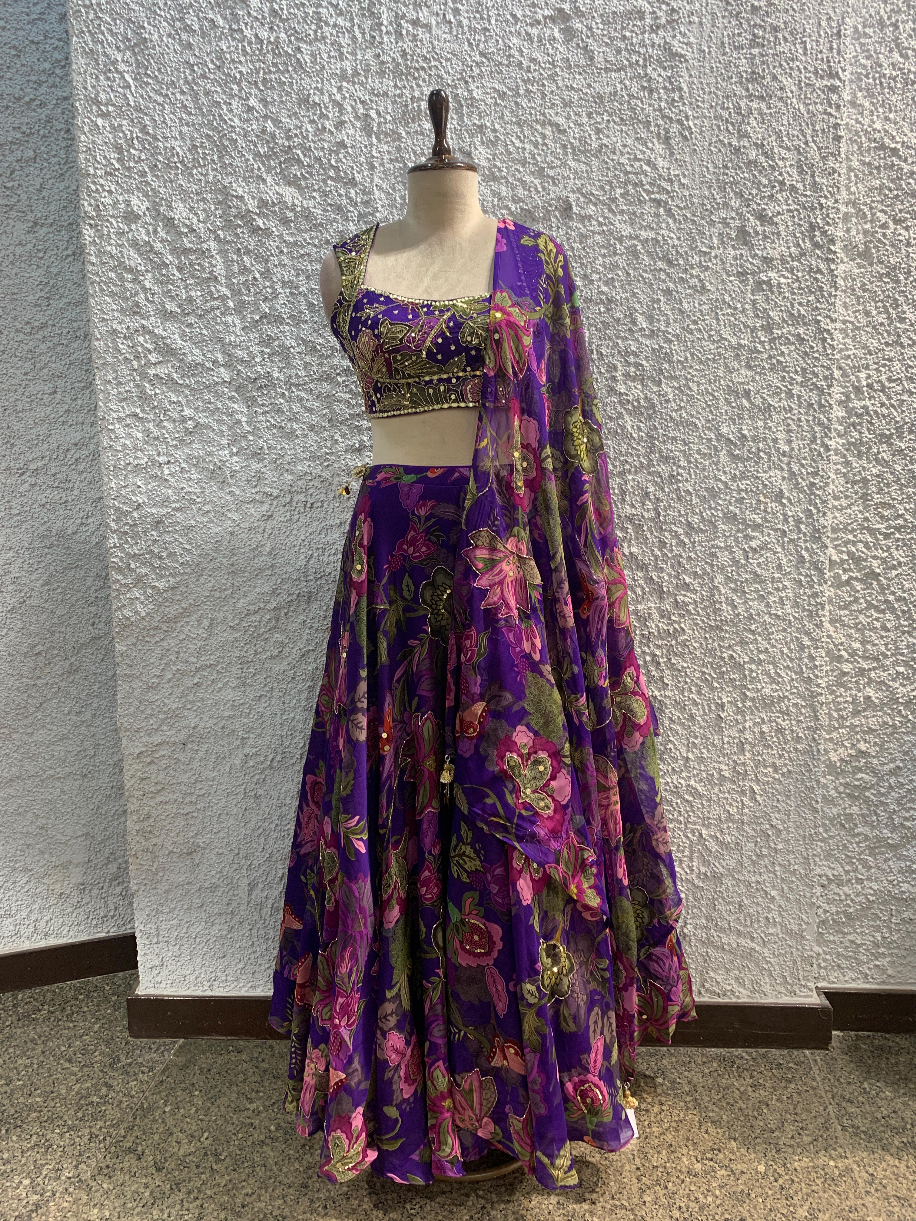 embroidery printed crepe lehenga with handwork blouse-main