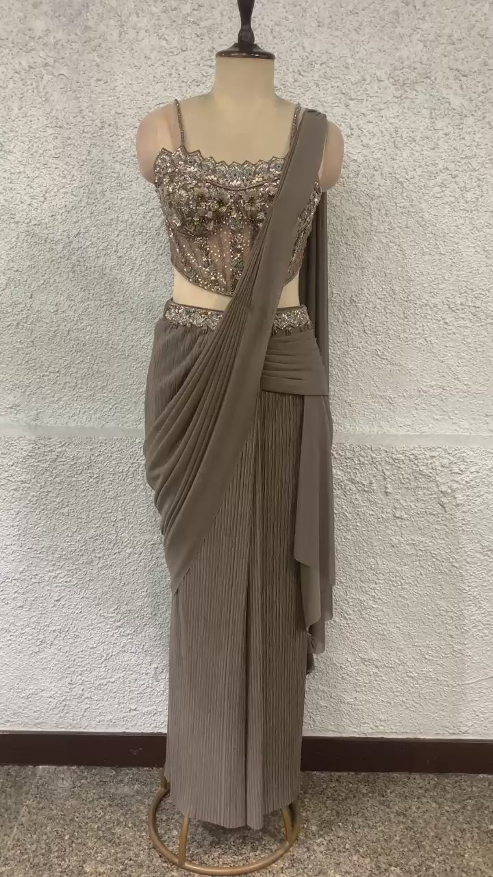 drape saree with handwork corset blouse-video